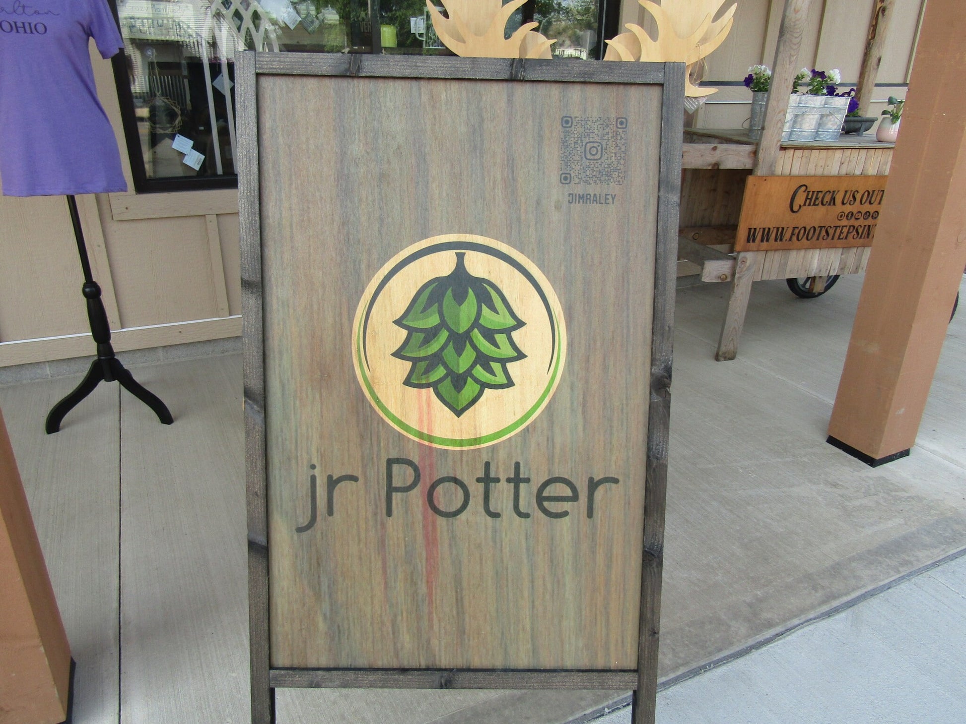 Custom Store Front Scanable QR Code A frame Freestanding Sign Your logo Personalized Business Commerical Signage Foldable Wooden Outdoor