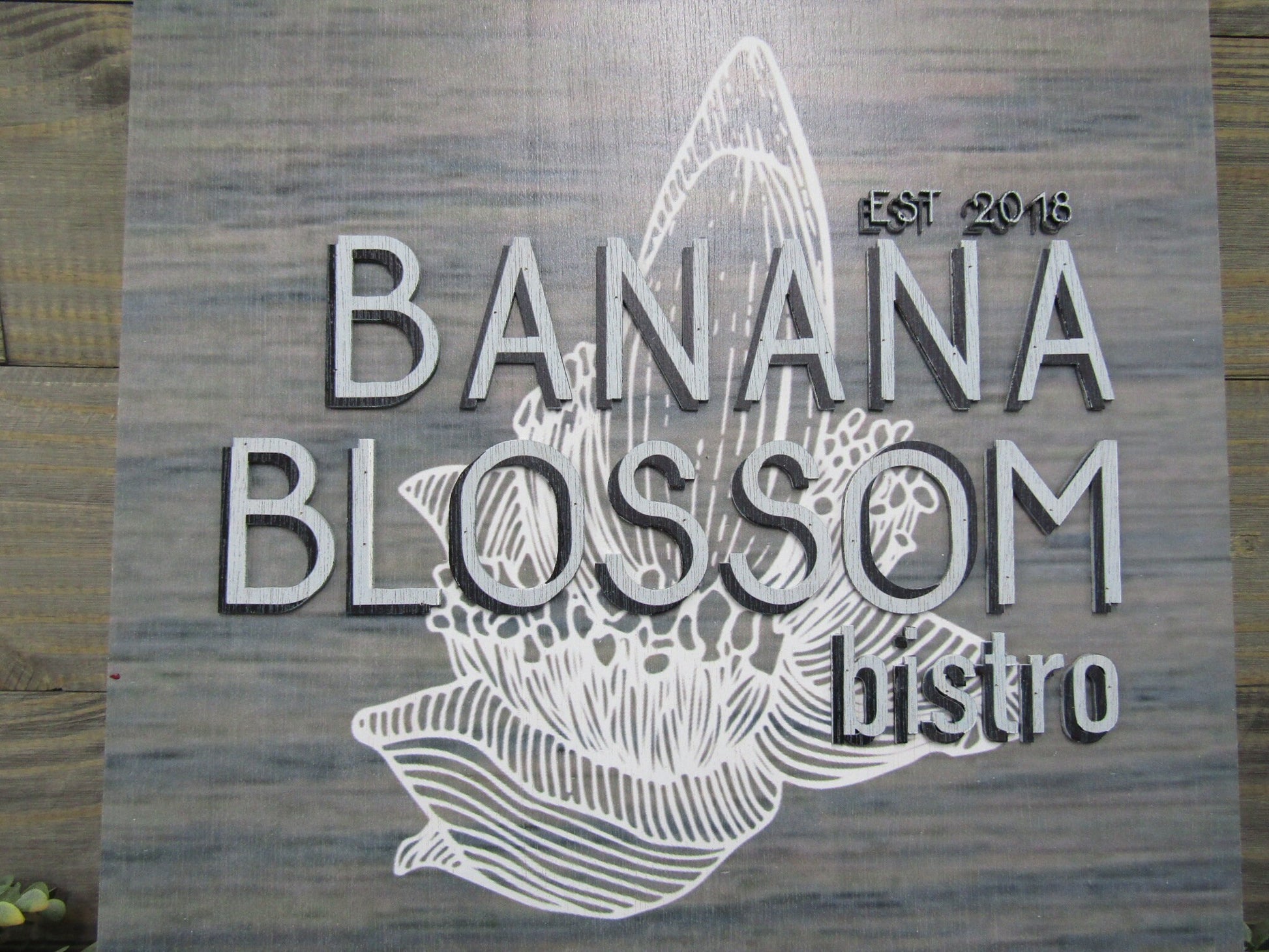 Large Custom Signage Bistro Sign Banana Blossom Company Name Square Oversized Rustic Business Logo Co Wood Laser Cut Out 3D Business Front