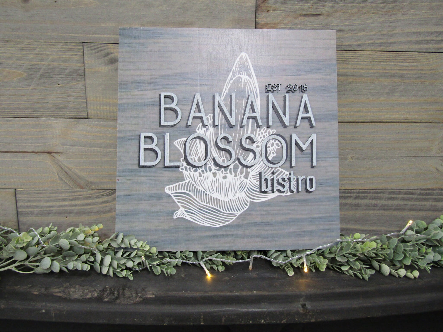 Large Custom Signage Bistro Sign Banana Blossom Company Name Square Oversized Rustic Business Logo Co Wood Laser Cut Out 3D Business Front