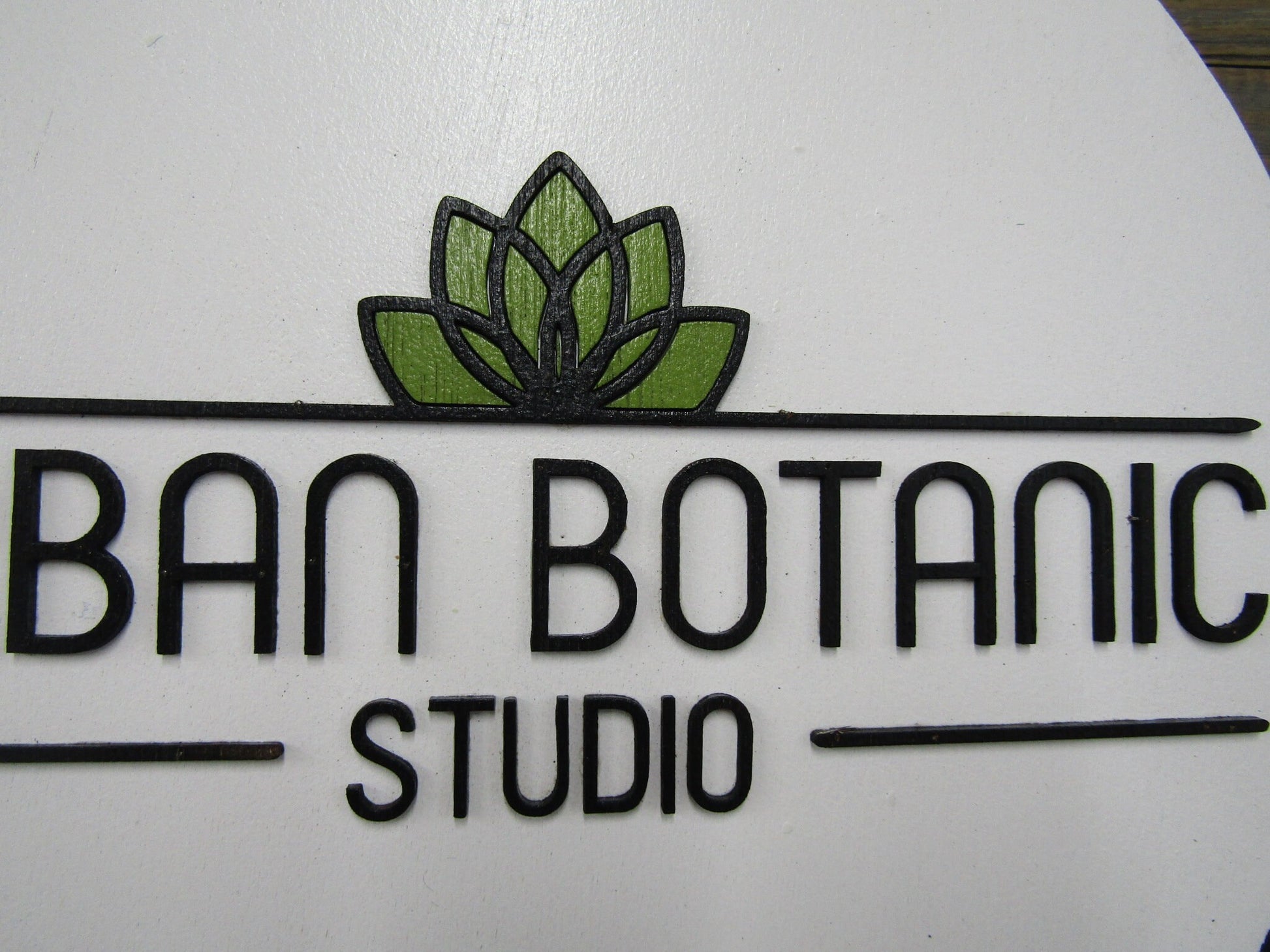 Custom Sign Round Business Commerical Signage Minimalist Made to Order Urban Botanic Studio Small Shop Logo Circle Wooden Handmade