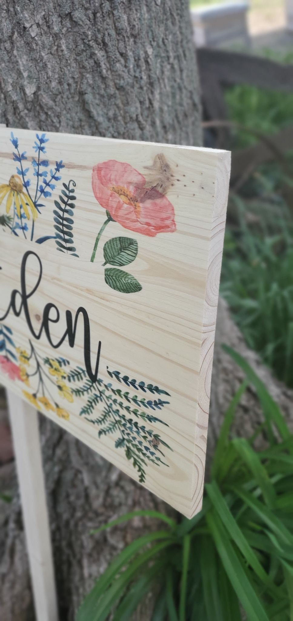 Our Eden Garden Floral Sign Mothers Gift Wife Gift Gardener Flowers Printed On Wood Decoration Poppy Color Bright Spring Summer Wooden Sign