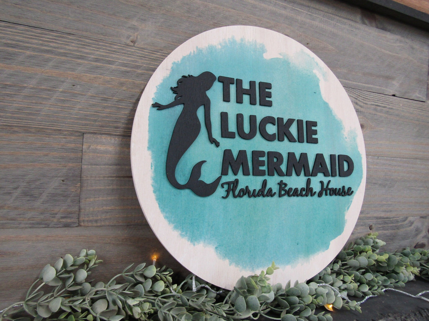 Custom Sign Round Business Commerical Signage Mermaid Mint Made to Order Co Store Front Beach House Small Shop Logo Circle Wooden Handmade
