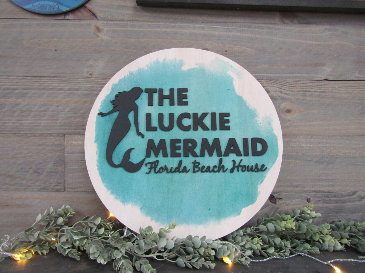 Custom Sign Round Business Commerical Signage Mermaid Mint Made to Order Co Store Front Beach House Small Shop Logo Circle Wooden Handmade