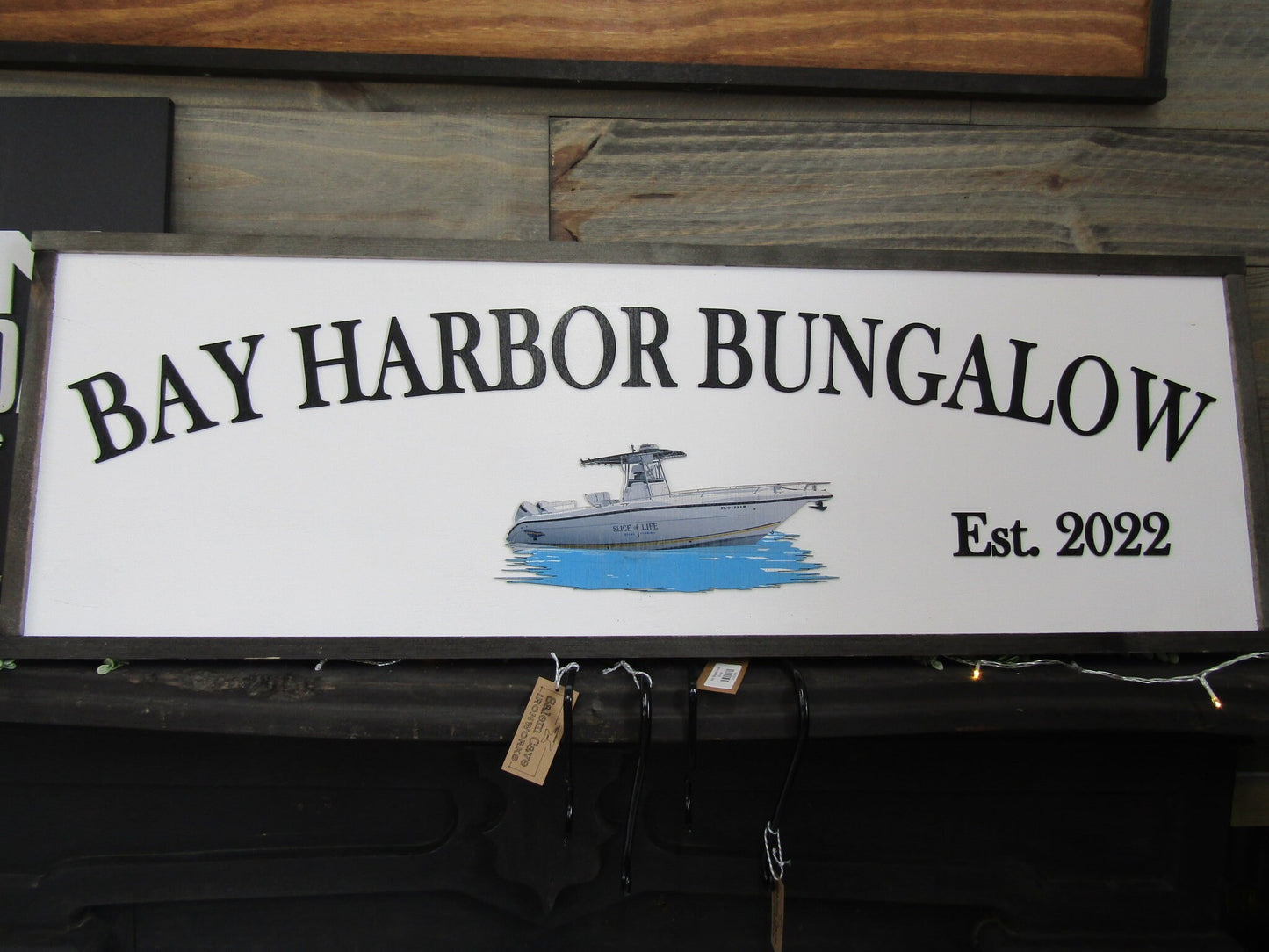 Custom Personalized Sign Bay Harbor Bungalow Boat Commerical Signage Printed Image Logo Company Name Lake Ocean Style 3d Wooden Sign