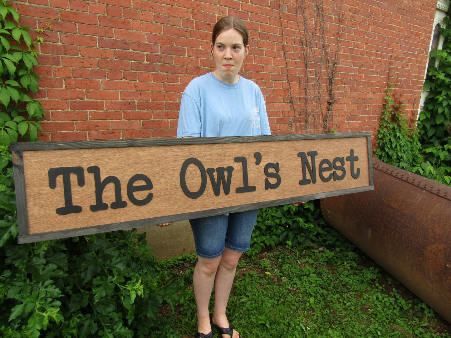 Oversized Large Custom Wooden Sign The Owls Nest Outdoors Commerical Professional Signage Personalized Typewriter Font Bird Handmade 3D