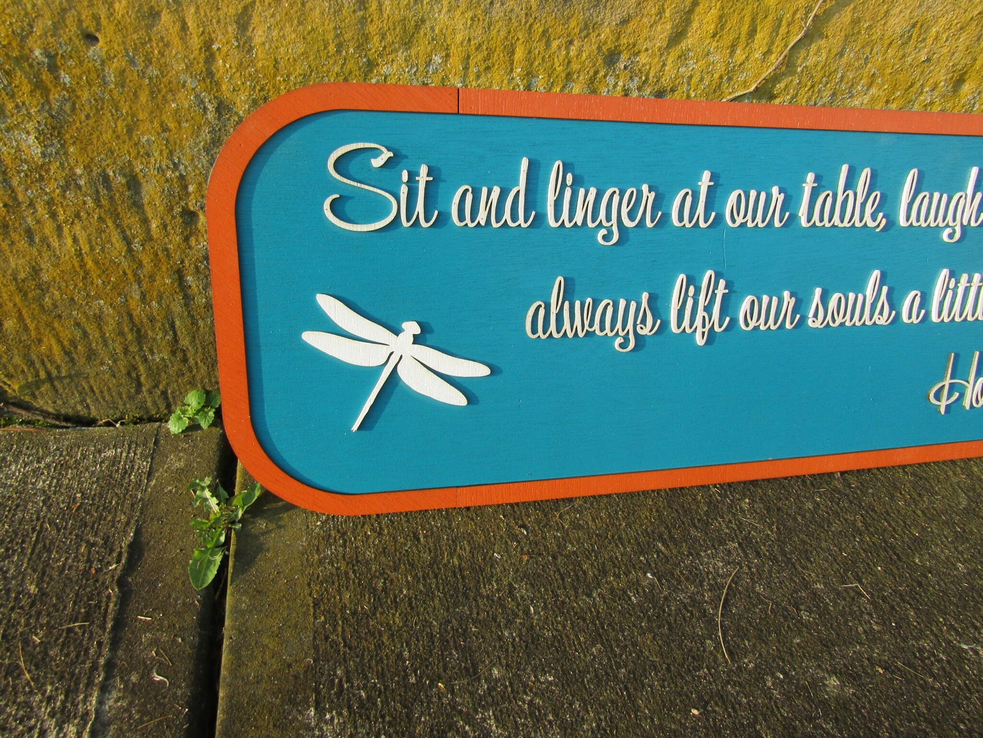 House of Dragonfly Custom Welcome Cute Saying Come Sit at Our Table Good Friends Share Laughs Personalized Home Sign 3d Letters Wooden Sign