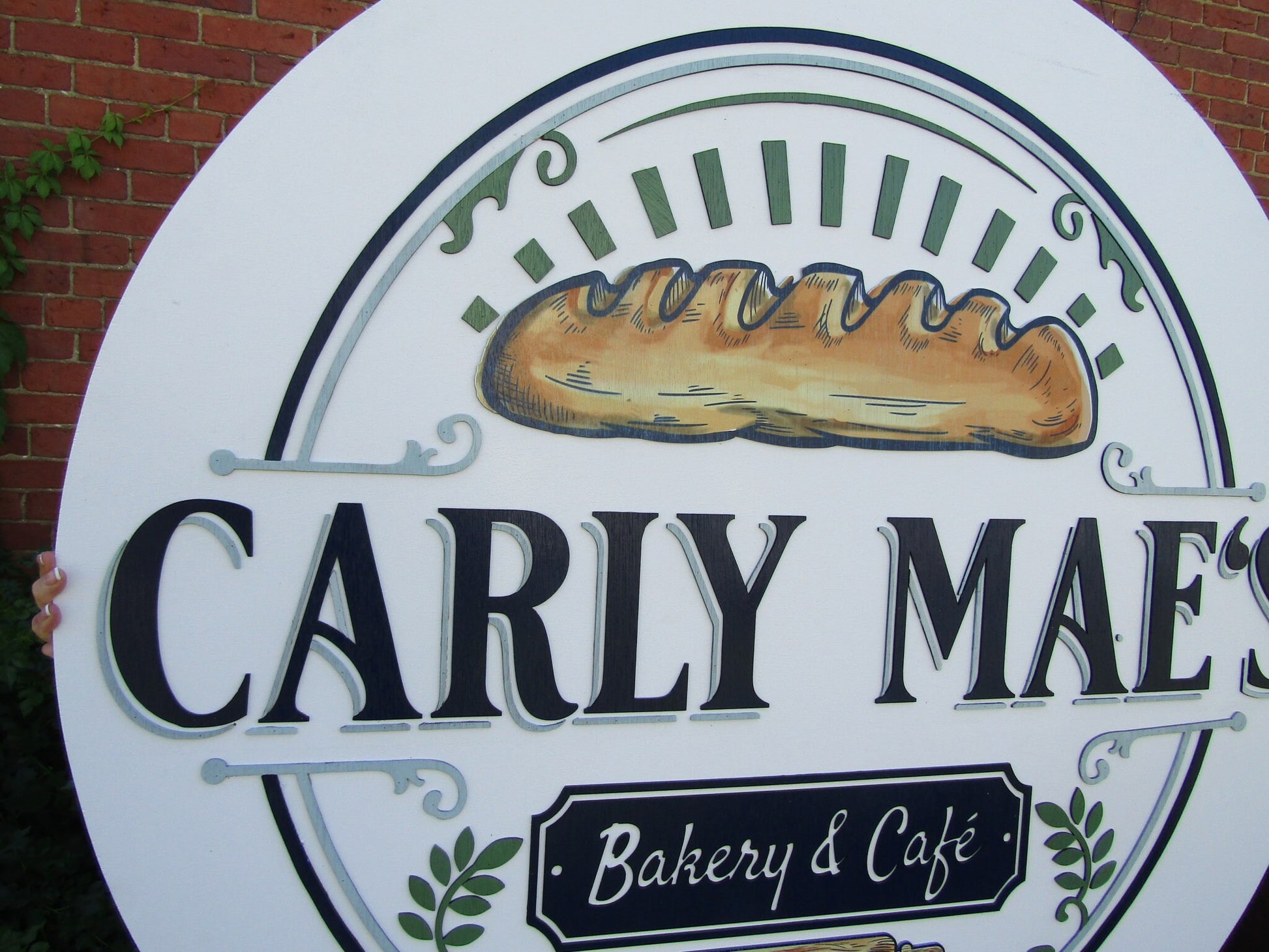 Custom Bakery & Cafe Sign Round Sign Your Logo 3D Cut letters Images Rolling Pin Kitchen Bread Dough Eatery Store Front Large Size Wood Sign