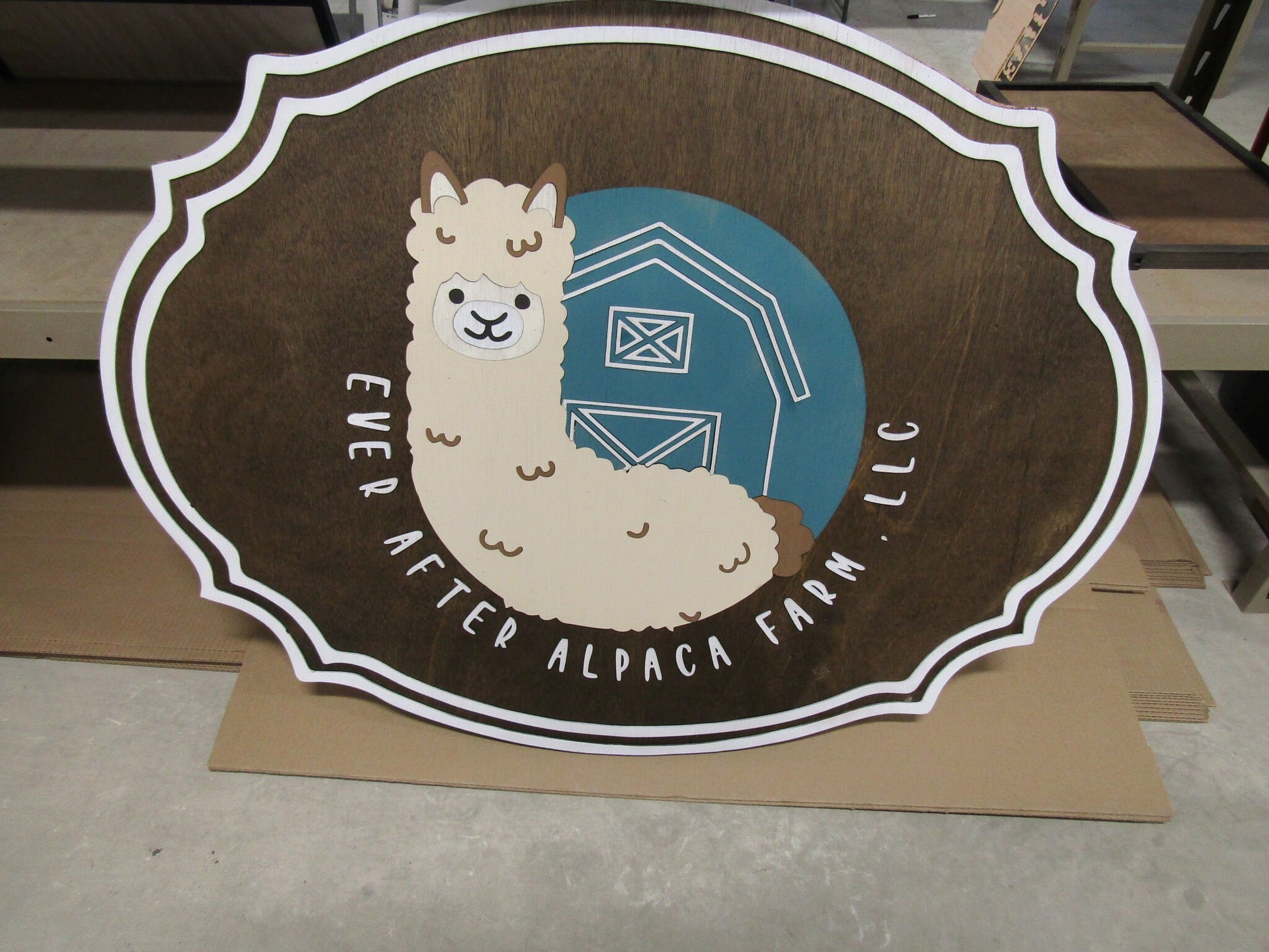 Custom Oval Alpaca Farm Sign Logo Farm Animal Livestock Barn Ever After Handmade Wooden Decor Commerical Signage Cute Fluff 3D Raised
