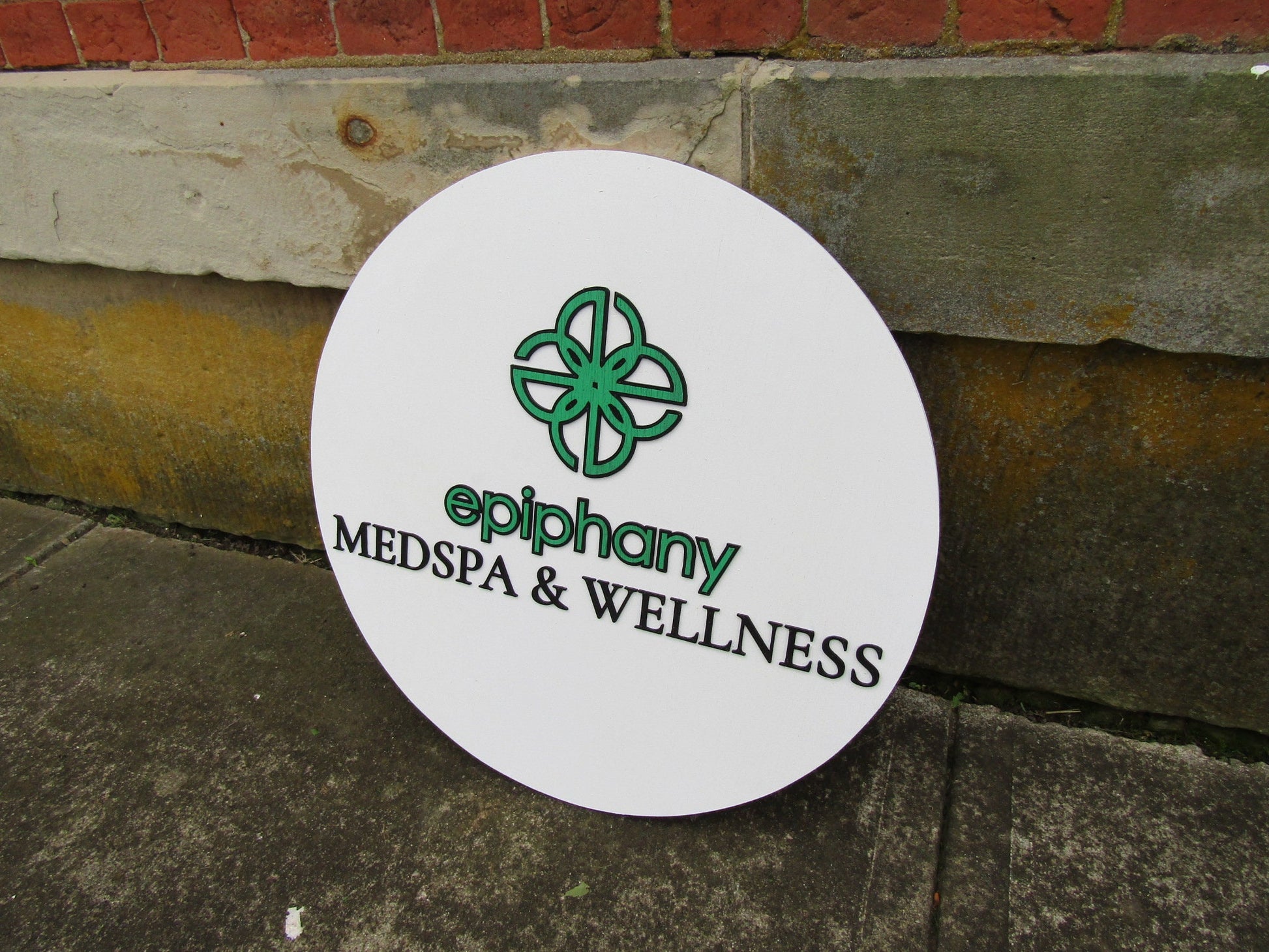 Epiphany Custom Round Business Commerical Signage MedSpa And Wellness Made to Order Store Front Small Shop Logo Circle Wooden Handmade
