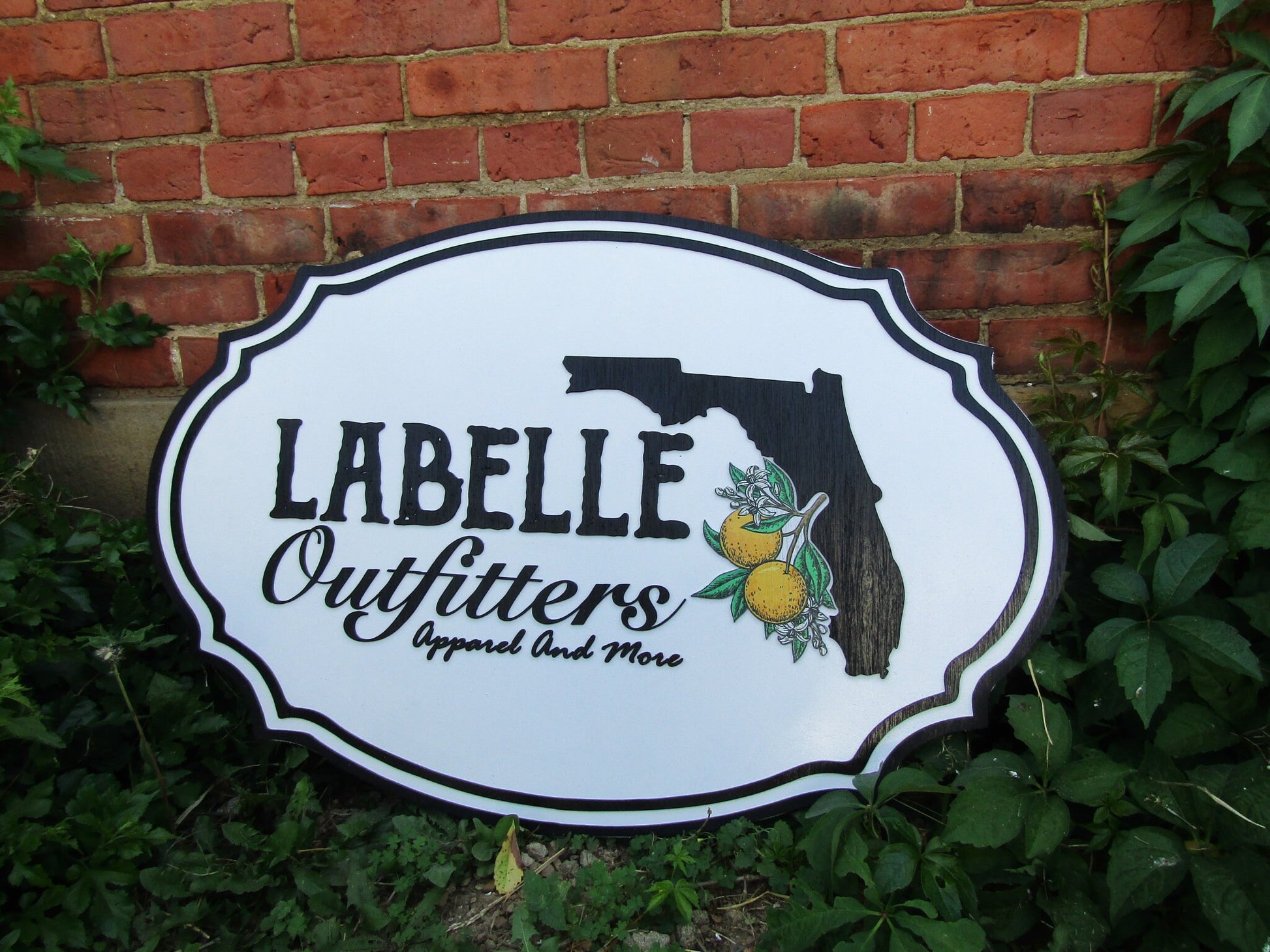 Custom Oval Business Sign Florida Labelle Outfitters Oranges Handmade Wooden Commerical Signage 3d Raised Text Image Your Logo Store Front