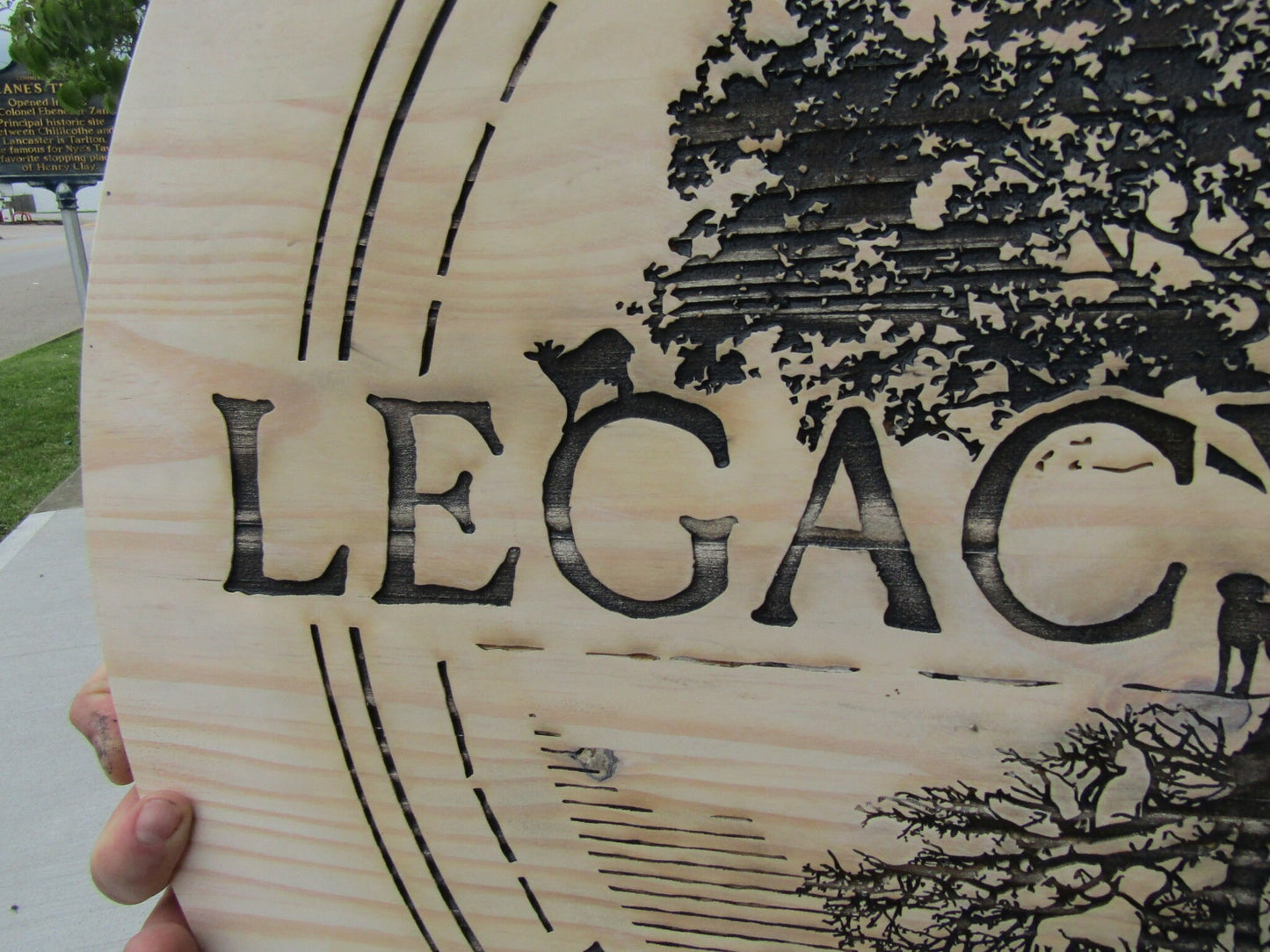 Custom Legacy Farm Carved Engraved Routed Color Filled Business Commerical Signage Your Logo Handmade Tree Oversized Pine Wood Round Sign