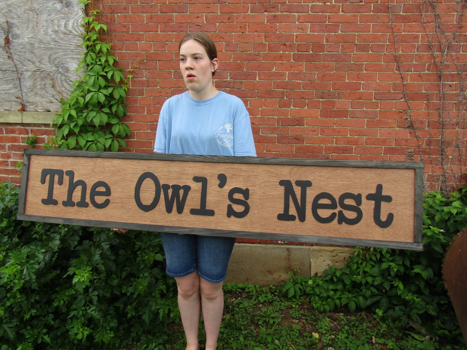 Oversized Large Custom Wooden Sign The Owls Nest Outdoors Commerical Professional Signage Personalized Typewriter Font Bird Handmade 3D