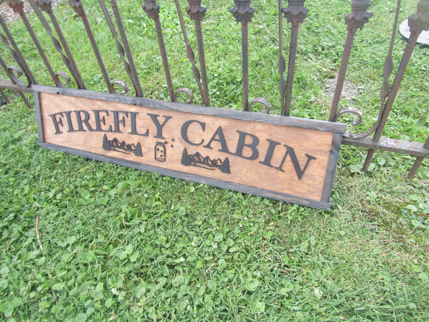 Firefly Cabin Lightning Bugs Large Custom Wooden Sign Outdoors Camping Air BNB Woods Forest Mountain Lounge Vacation Signage Handmade 3D