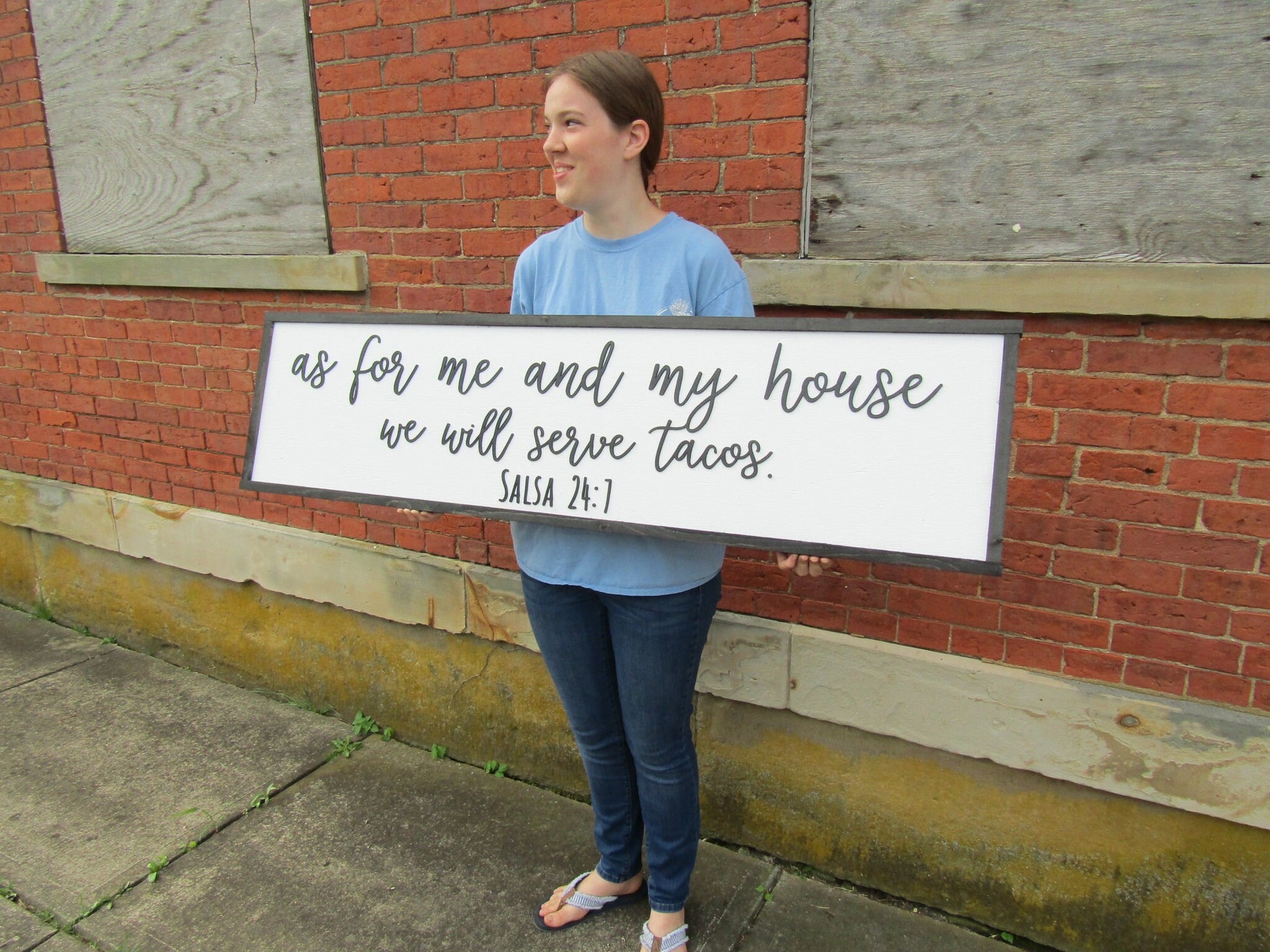 As For Me And My House We Will Serve Tacos Salsa Large Kitchen Decor Funny Verse Foodie Wooden Handmade Sign Dining Party Fiesta Hosting Fun