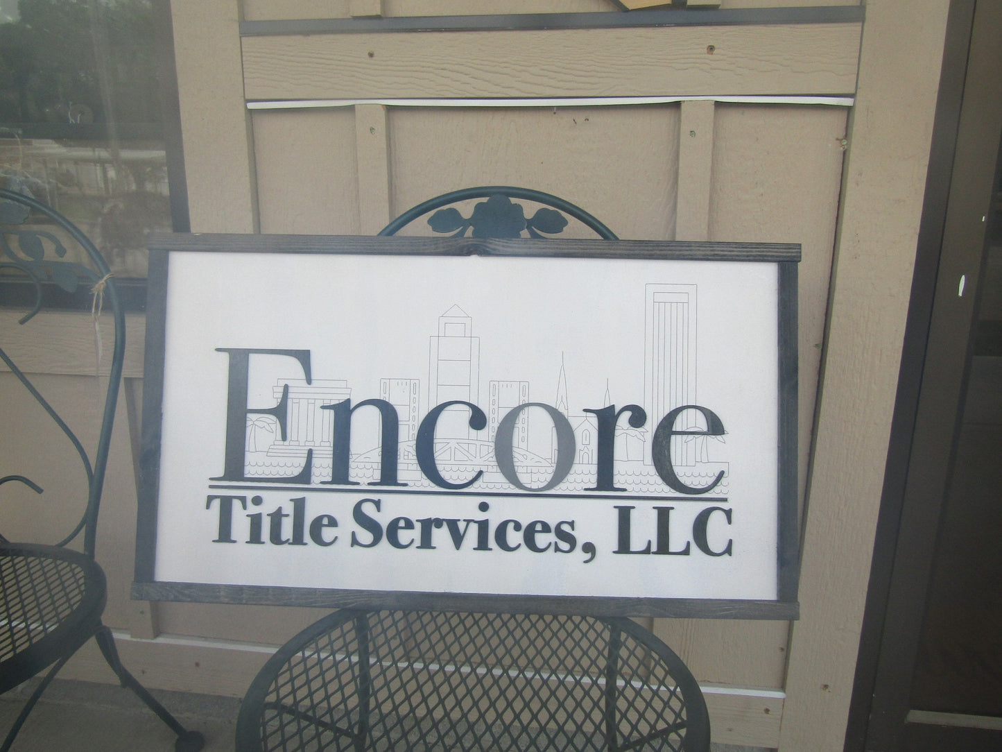 Custom Title Services Commerical Signage Cityscape Engraved and Raised Letters Wooden Handmade Sign Buildings Legal Office Made to Order