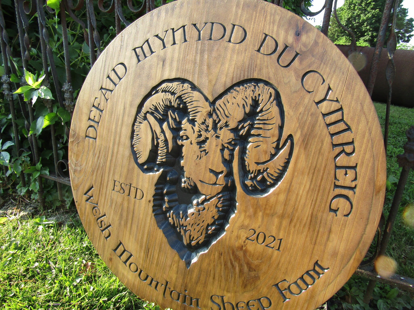 Welsh Sheep Farm Engraved Routed Custom Ram Livestock Round Commerical Signage Homestead Pine Wooden Sign Barn Stained Detailed Your Logo