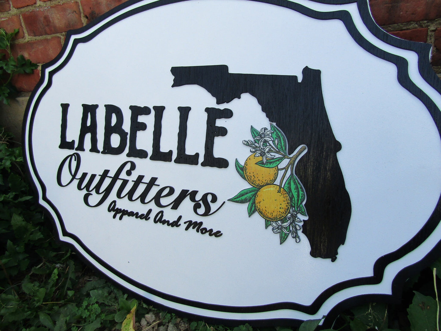 Custom Oval Business Sign Florida Labelle Outfitters Oranges Handmade Wooden Commerical Signage 3d Raised Text Image Your Logo Store Front