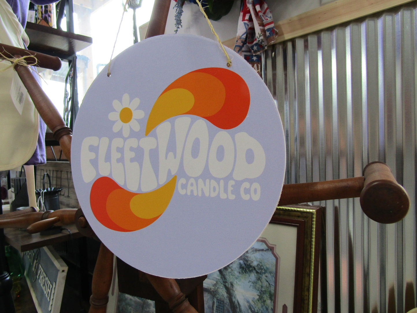 Groovy Fleetwood Candle Co Custom Round Lightweight Business Small Shop Printed On Wood Floral Your Logo Circle Booth Vendor Table Wall Sign