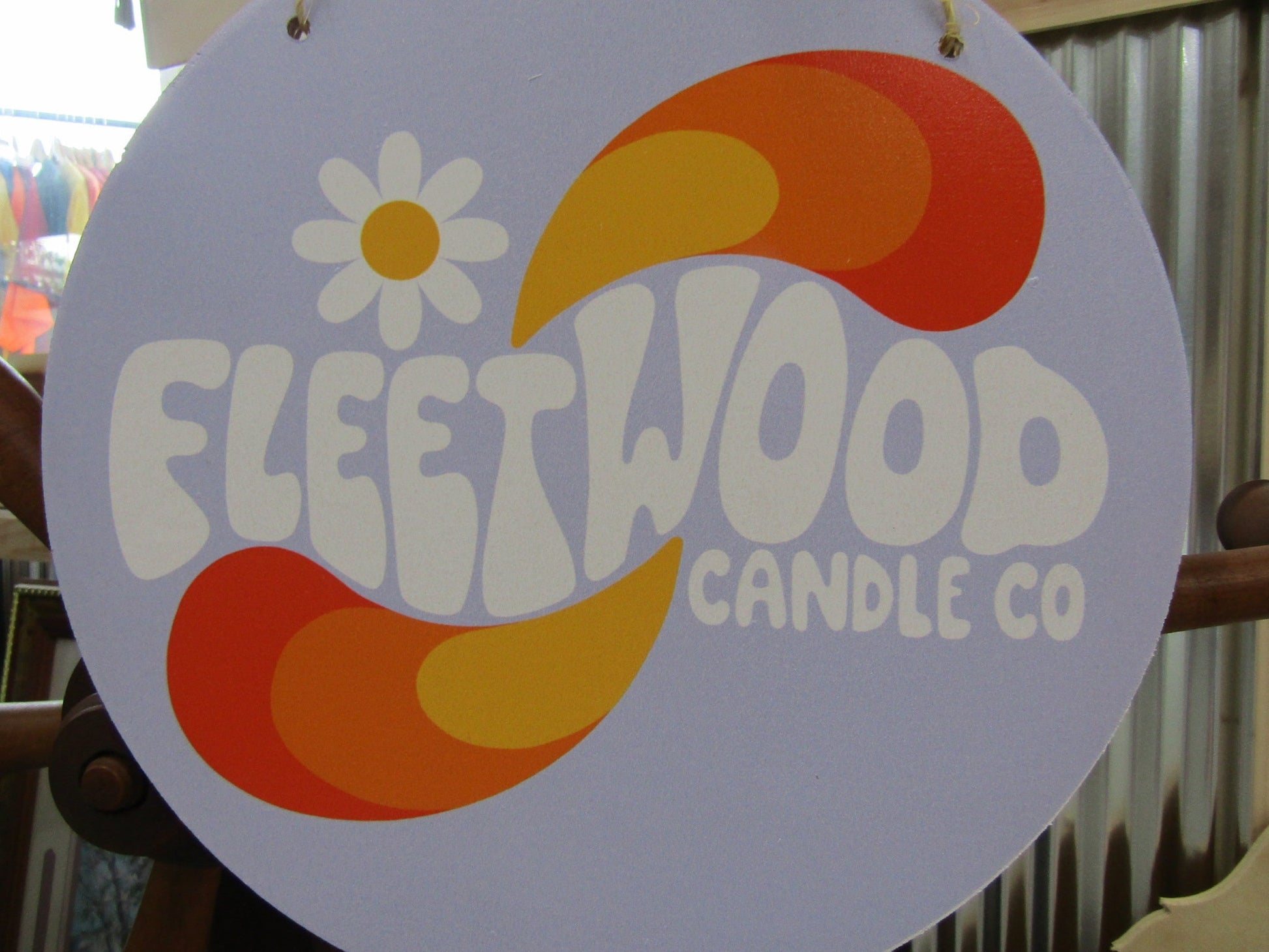 Groovy Fleetwood Candle Co Custom Round Lightweight Business Small Shop Printed On Wood Floral Your Logo Circle Booth Vendor Table Wall Sign