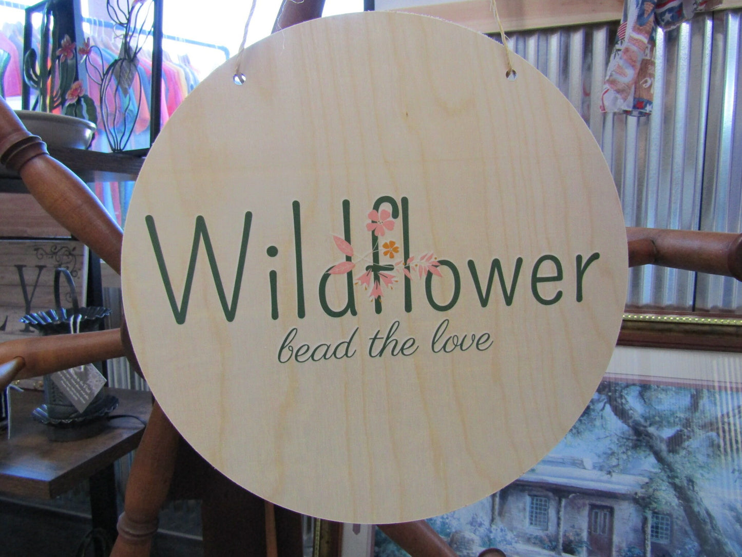 Custom Jewelry Business Sign Round Wildflower Floral Lightweight Business Small Shop Printed Wood Your Logo Circle Vendor Table Wall Sign