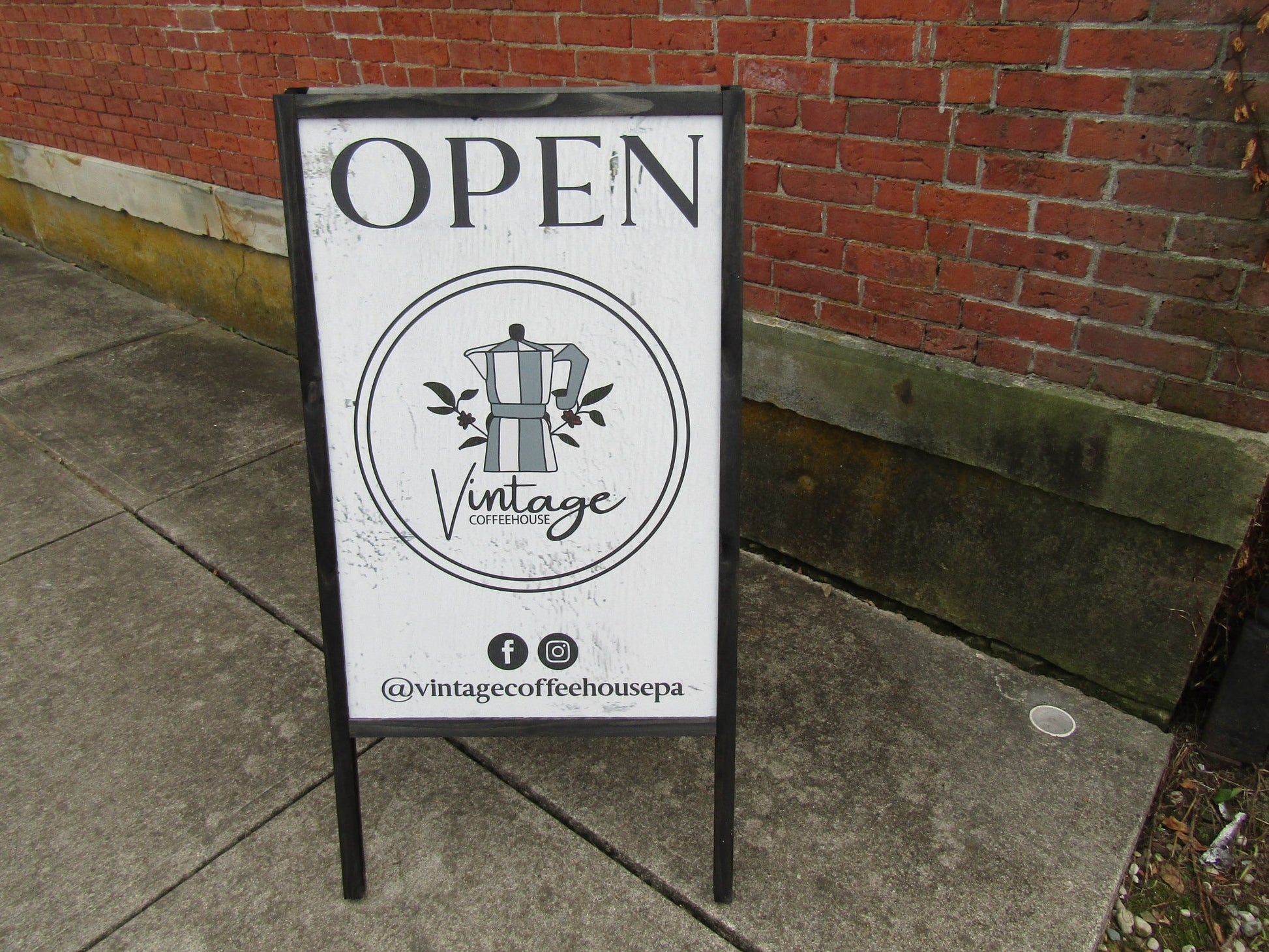 Vintage Coffee Shope Sidewalk Open Welcome Sign Board Walk A frame Free Standing Printed Outdoor Sandwich Board Sign Your logo social media