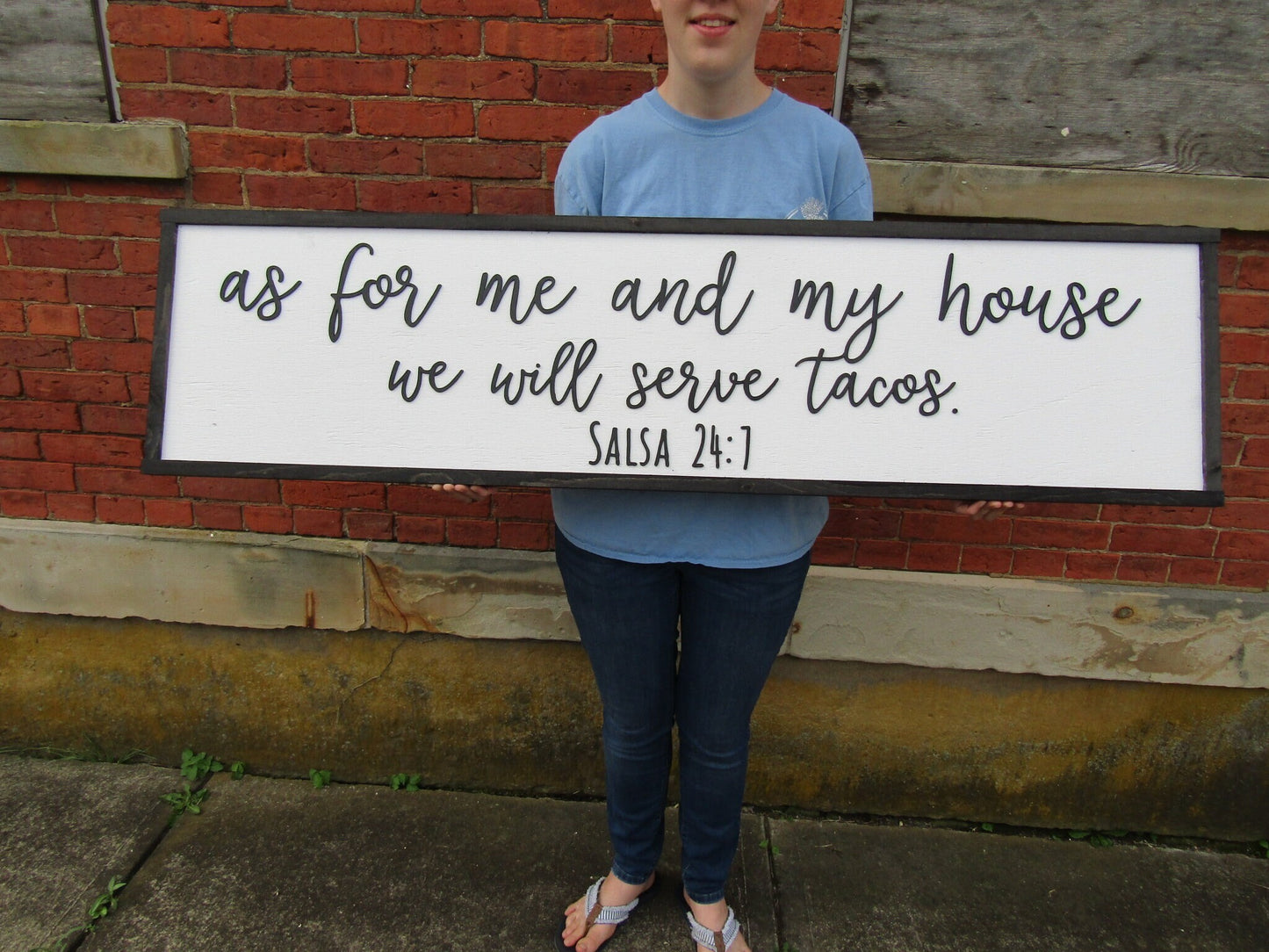 As For Me And My House We Will Serve Tacos Salsa Large Kitchen Decor Funny Verse Foodie Wooden Handmade Sign Dining Party Fiesta Hosting Fun