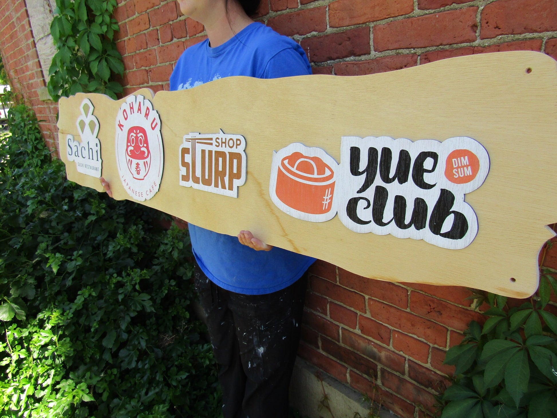 Eatery Mock Live Edge Logo Product Sushi Slurp Japanese Cafe Yuo Club Food Court Sign Commerical Signage Color Print Wooden Sign Handmade