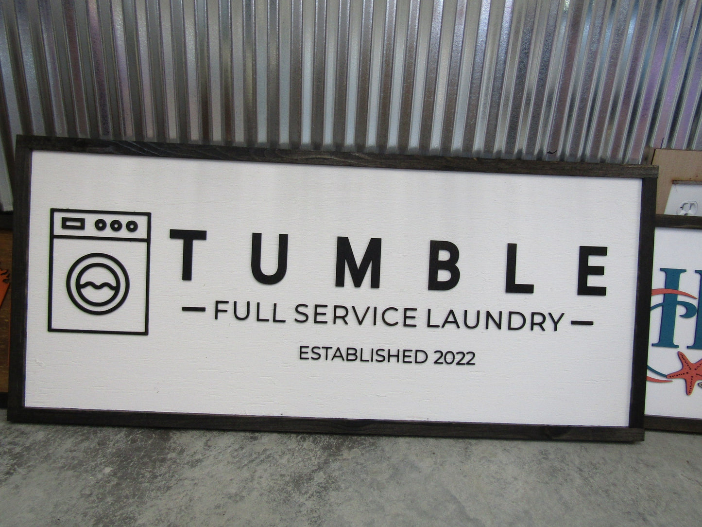 Laundromat Laundry Wash And Dry Full Service Commerical Signage Business Professional Wooden Raised Letters Oversized Sign Handmade Custom