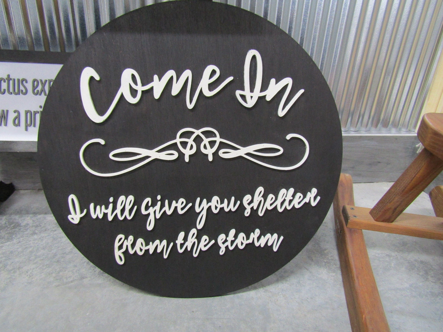 Come In Welcome Sign I Will Give You Shelter From The Storm Porch Sign Encouraging Quote Phrase Custom Personalized Wooden Handmade Decor