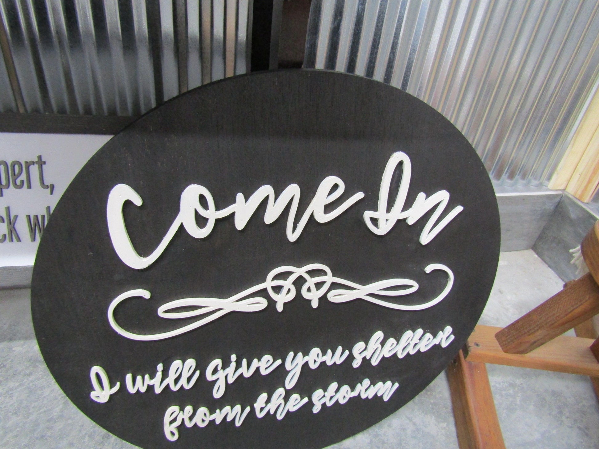 Come In Welcome Sign I Will Give You Shelter From The Storm Porch Sign Encouraging Quote Phrase Custom Personalized Wooden Handmade Decor