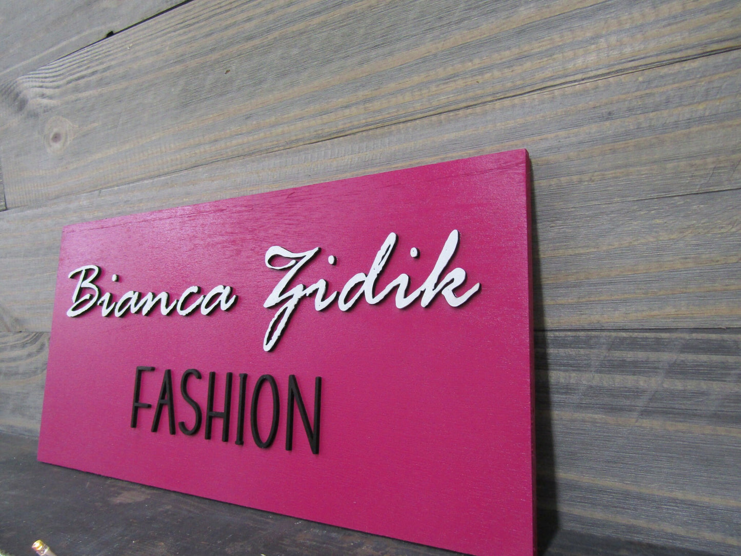 Fashion Boutique Store Hot Pink Unframed Commerical Signage 3D Raised Letters Company Name Personalized Wooden Sign Fashionista Customizable