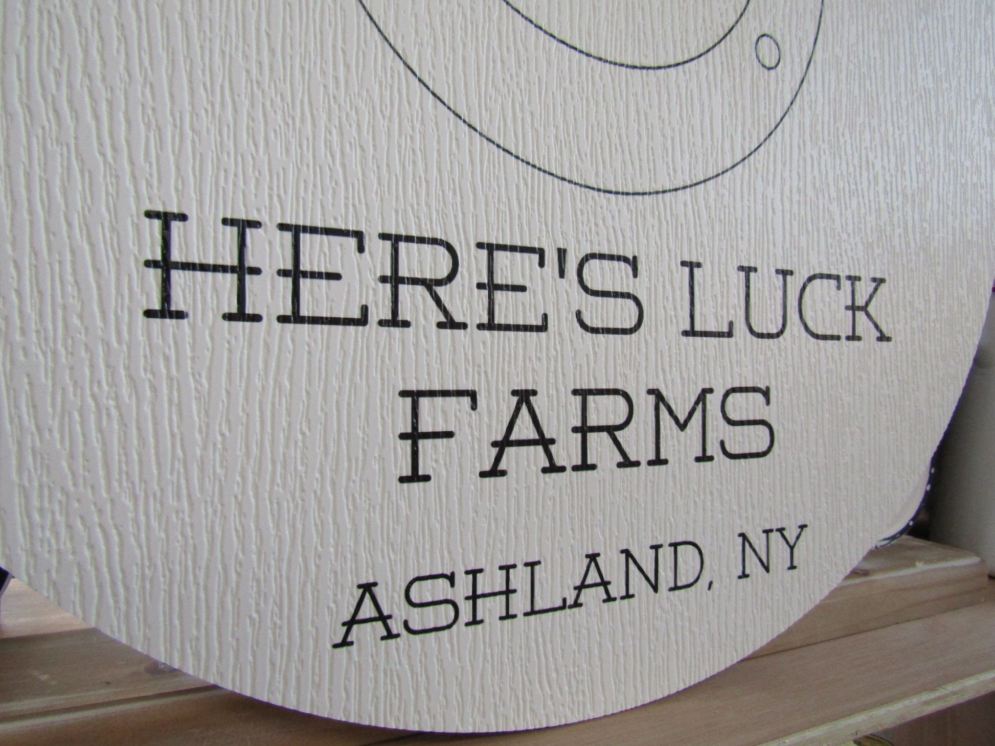 Custom Weatherproof PVC Sign Horseshoe Luck Farms Textured Personalized Circle Round Ready for your Business Logo Wall Hanging Or Mounted