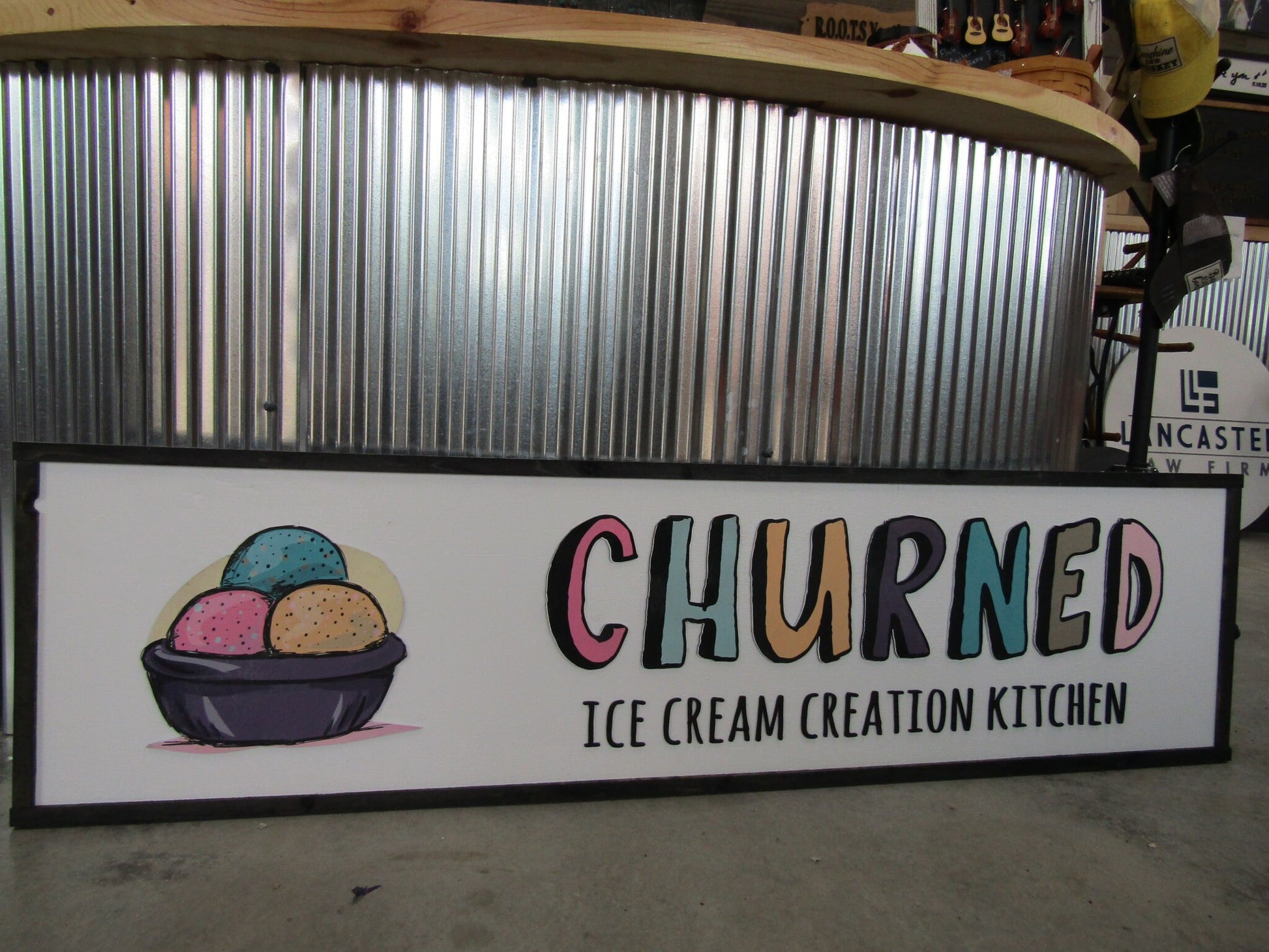 Ice Cream Handmade Homemade Scoops Kitchen Colorful Pastel Logo Wooden Commerical Signage Food Truck Cater Dairy Custom Your Logo Uv Print