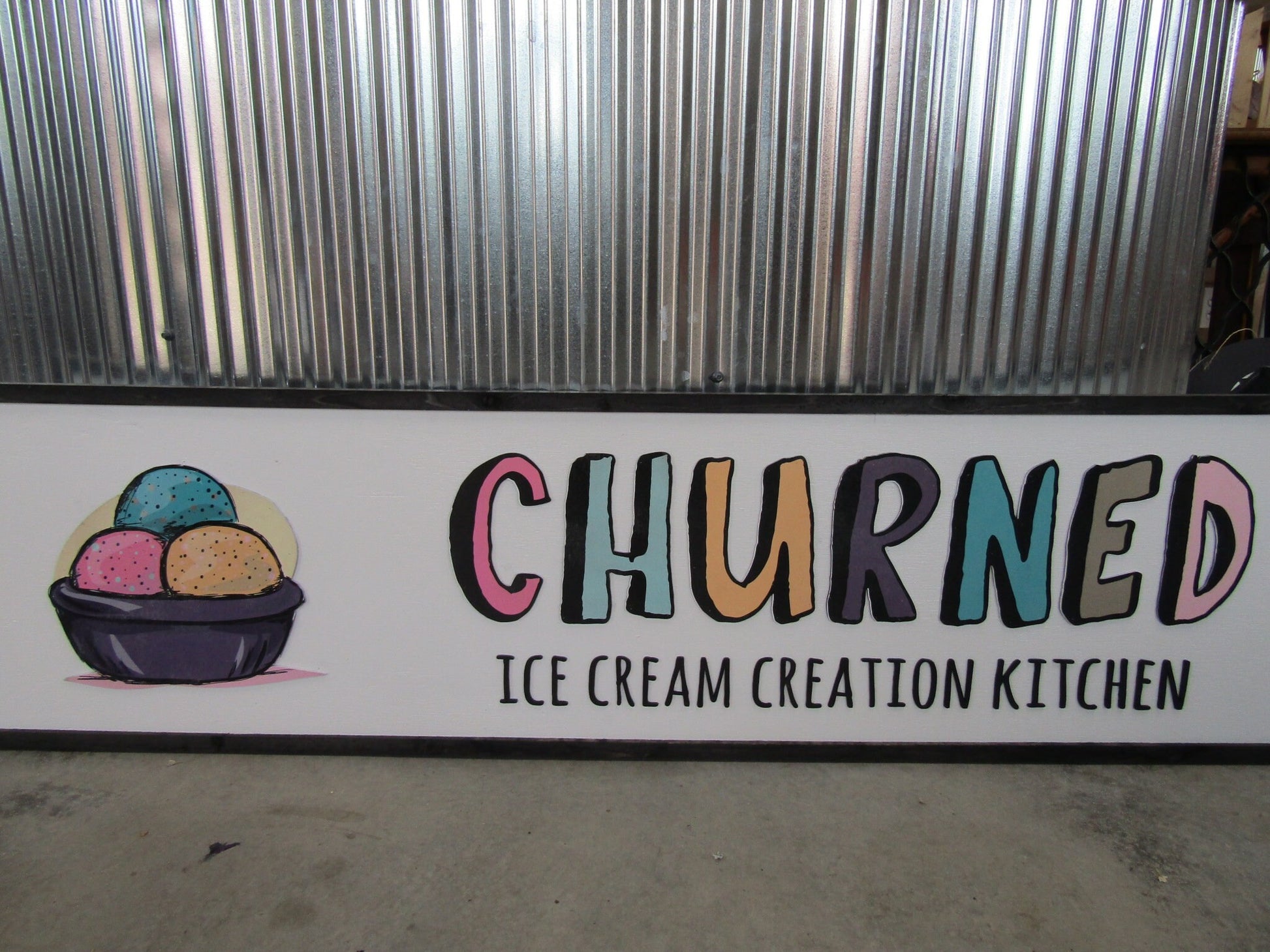 Ice Cream Handmade Homemade Scoops Kitchen Colorful Pastel Logo Wooden Commerical Signage Food Truck Cater Dairy Custom Your Logo Uv Print