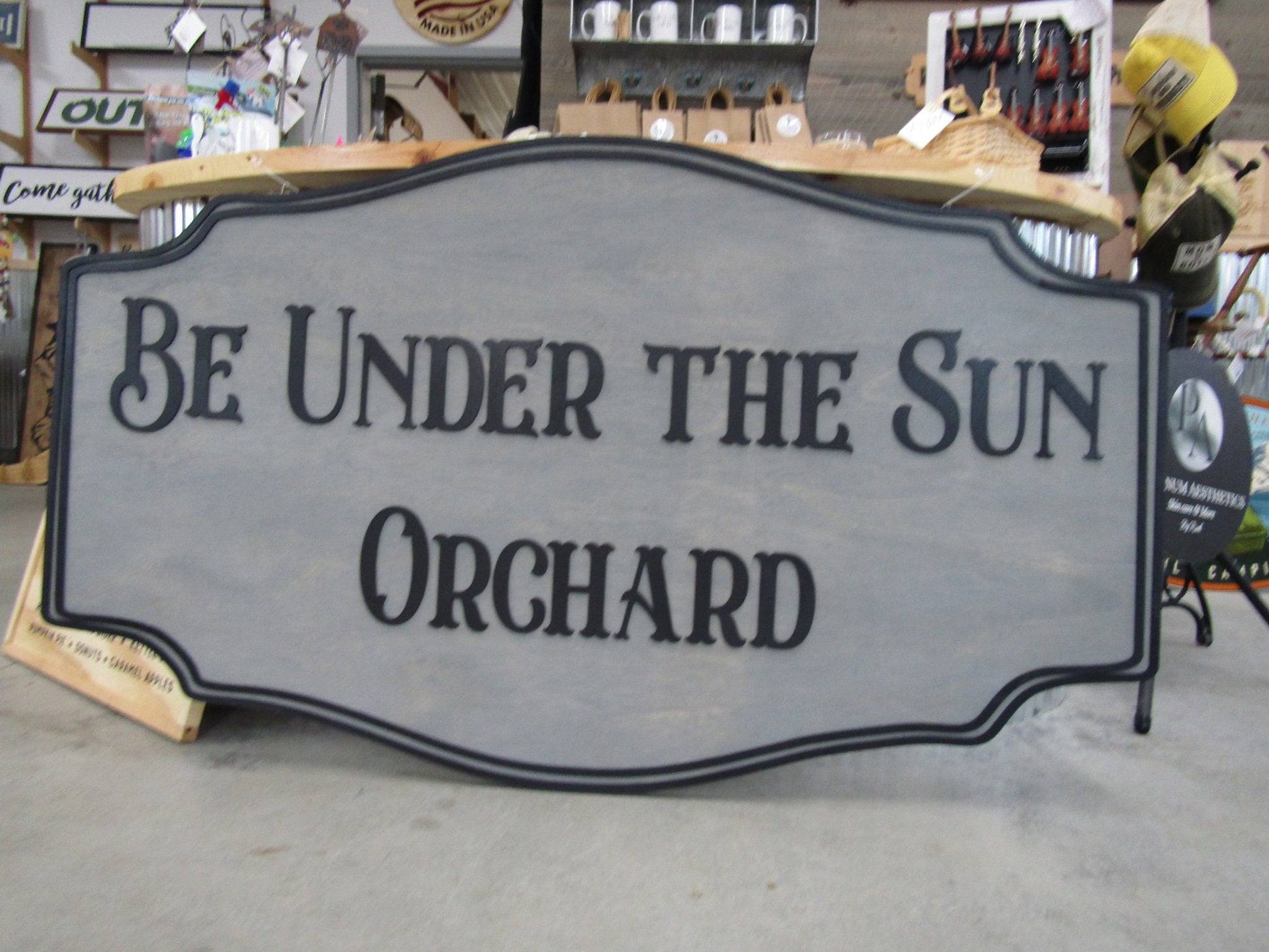 Custom Handmade Wood Sign for Outdoor Indoor Hanging Personalized for your Business Orchard Sun Fruit Sign Commercial Signage Gray Large