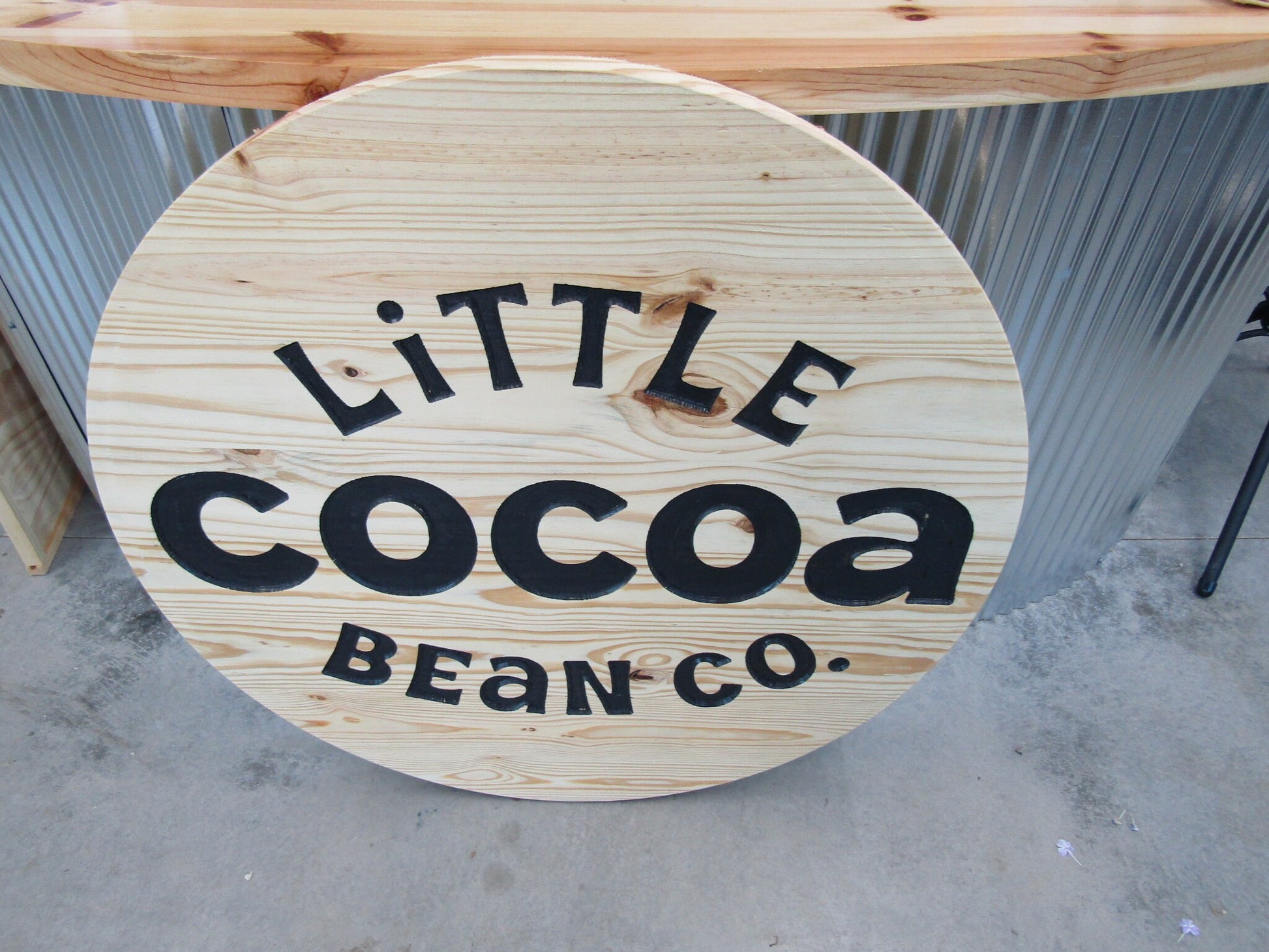 Custom Wood Carved Engraved Color Filled Business Commerical Signage Cocoa Bean Chocolate Sweets Your Logo Pine Wood Store Front Round Sign
