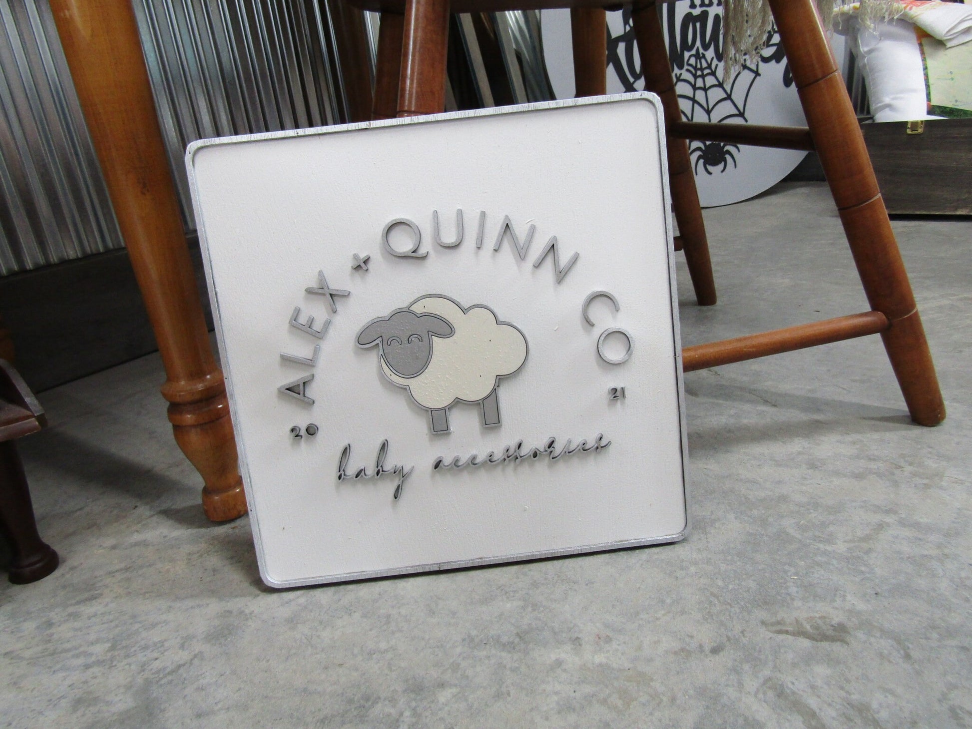 Custom Sign Square Business Commerical Signage Company Baby Lamb Sheep 3D Made to Order Co Store Front Small Shop Logo Wooden Handmade
