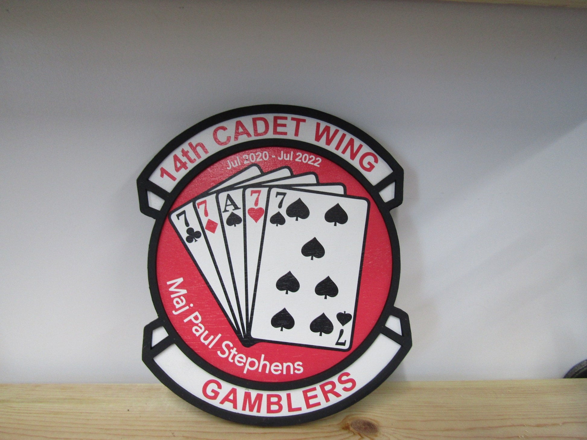 Custom Sign Cards Cadet Gamblers Club Contoured Award Games Poker Company 3D Made to Order Front Logo Wooden Handmade Hearts Spades Flush