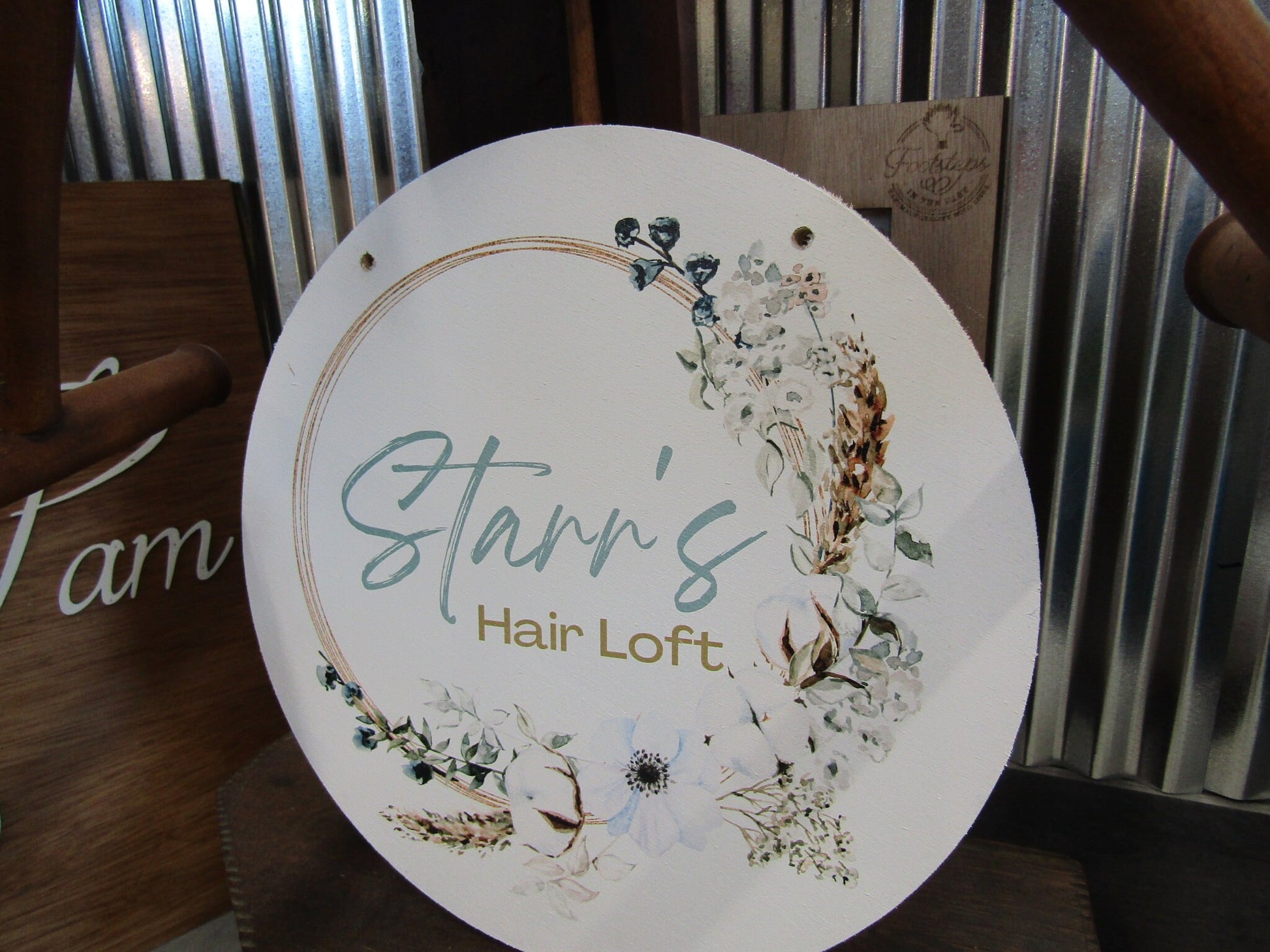 Custom Hairstylist Doorhanger Lightweight Loft Booth Sign Floral Border Printed In Color Your Logo Beauticain Salon Sign Commerical Signage