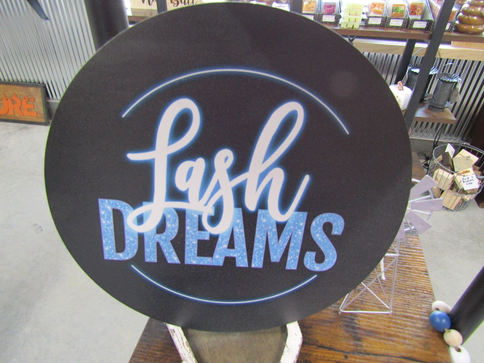 Small Business Custom Printed Wood Sign Eyelash Salon Eye Makeup Beautician Lashes Dreams Blue Neon Color Your Logo Personalized Door Hanger