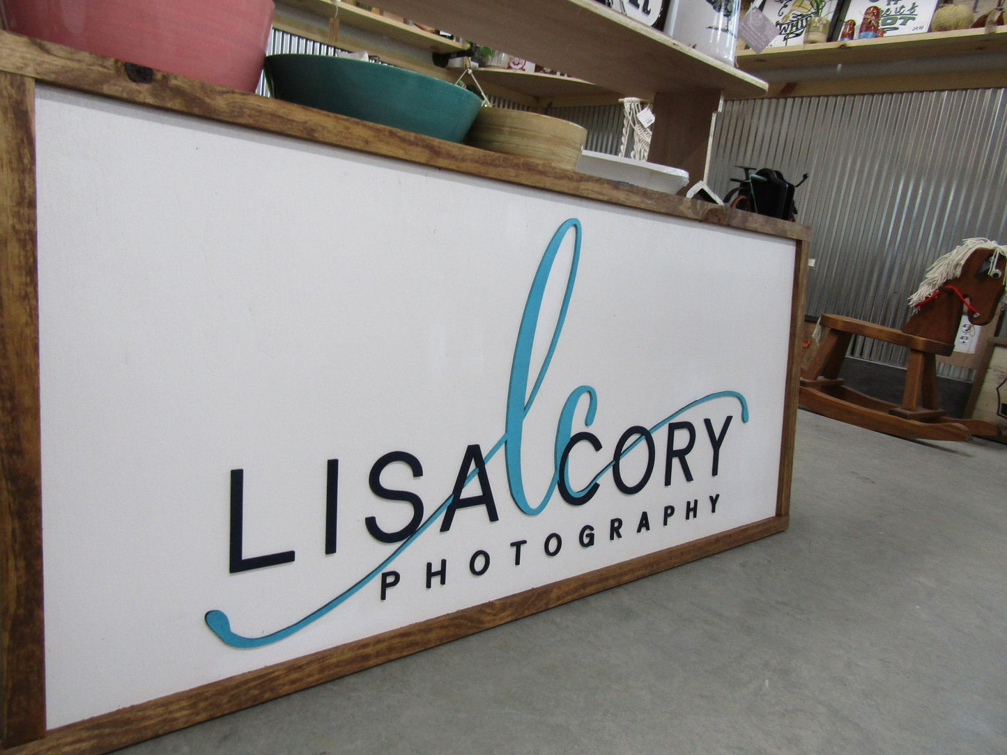 Custom Wooden Sign Initials Cursive Name Photography Studio Photographer Personalized Your Logo Commerical Professional Signage Your Design