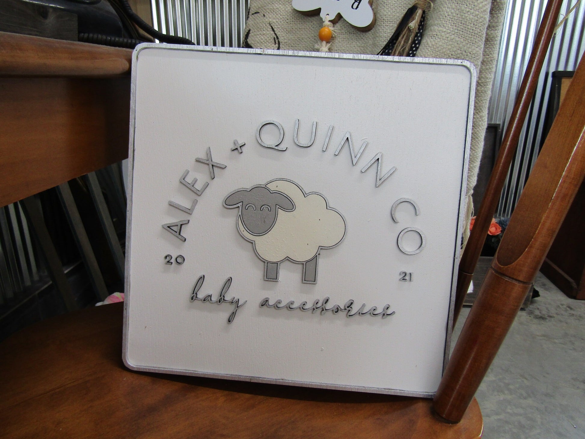 Custom Sign Square Business Commerical Signage Company Baby Lamb Sheep 3D Made to Order Co Store Front Small Shop Logo Wooden Handmade