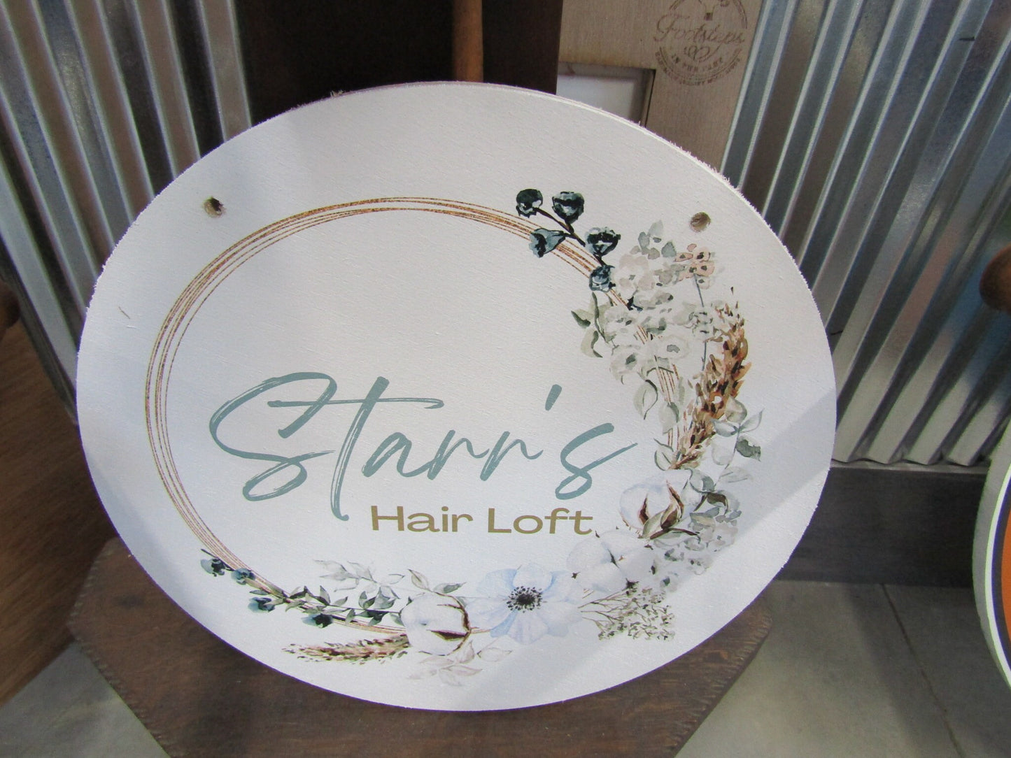 Custom Hairstylist Doorhanger Lightweight Loft Booth Sign Floral Border Printed In Color Your Logo Beauticain Salon Sign Commerical Signage