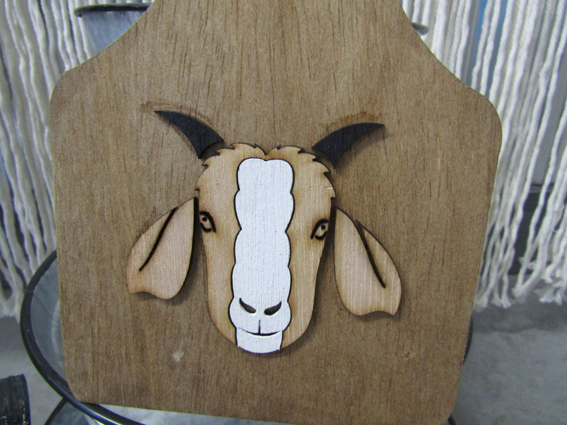 Farm Animal Goat Wooden Ear Tag Teir Tray Decor Farmhouse Decor Blank Natural Wood Small Rustic Country Style Decoration Livestock Kitchen