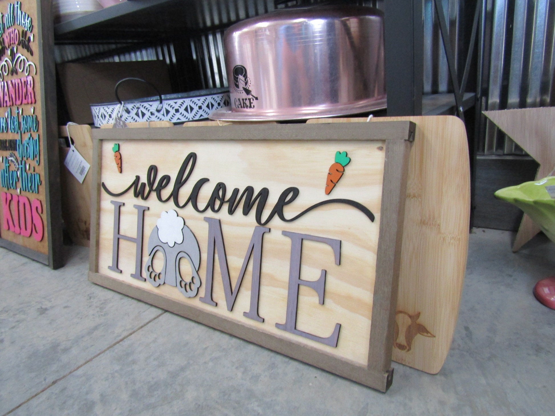 Welcome Home Bunny Butt Rabbit Feet Carrots Cute Easter Spring Decor Welcome Sign Greeting Farm Furry Friend Handmade 3D Wood Sign