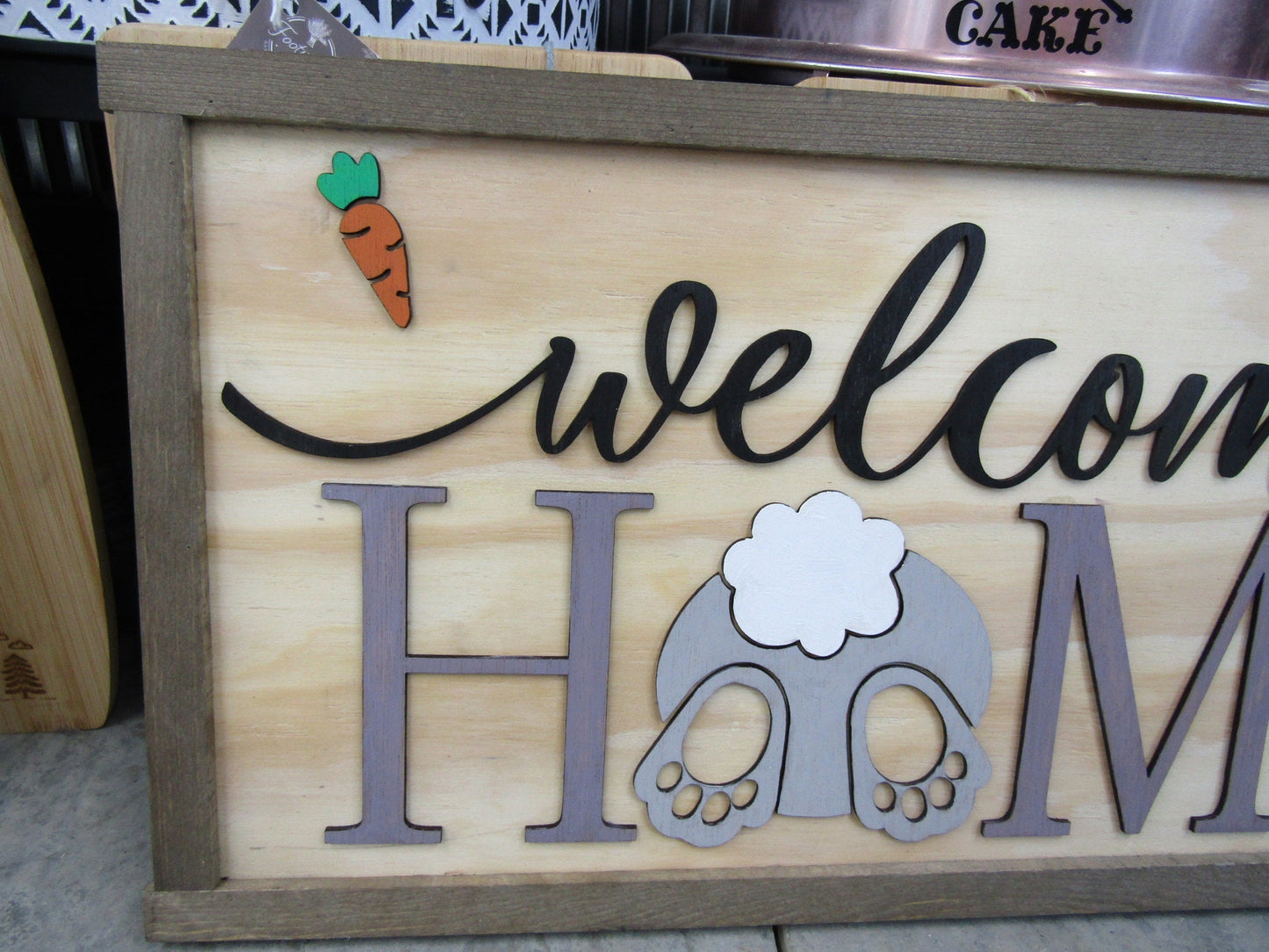 Welcome Home Bunny Butt Rabbit Feet Carrots Cute Easter Spring Decor Welcome Sign Greeting Farm Furry Friend Handmade 3D Wood Sign