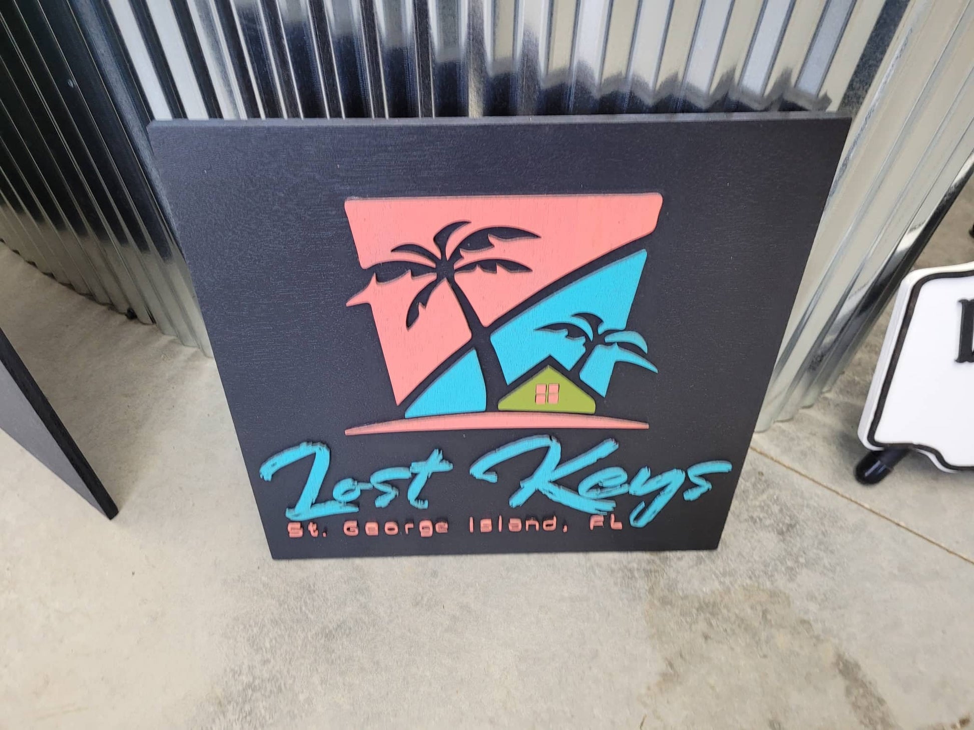 Custom Sign Beach Keys Palm Trees Retro Square Business Commerical Signage 3D Made to Order Co Store Front Small Shop Logo Wooden Handmade