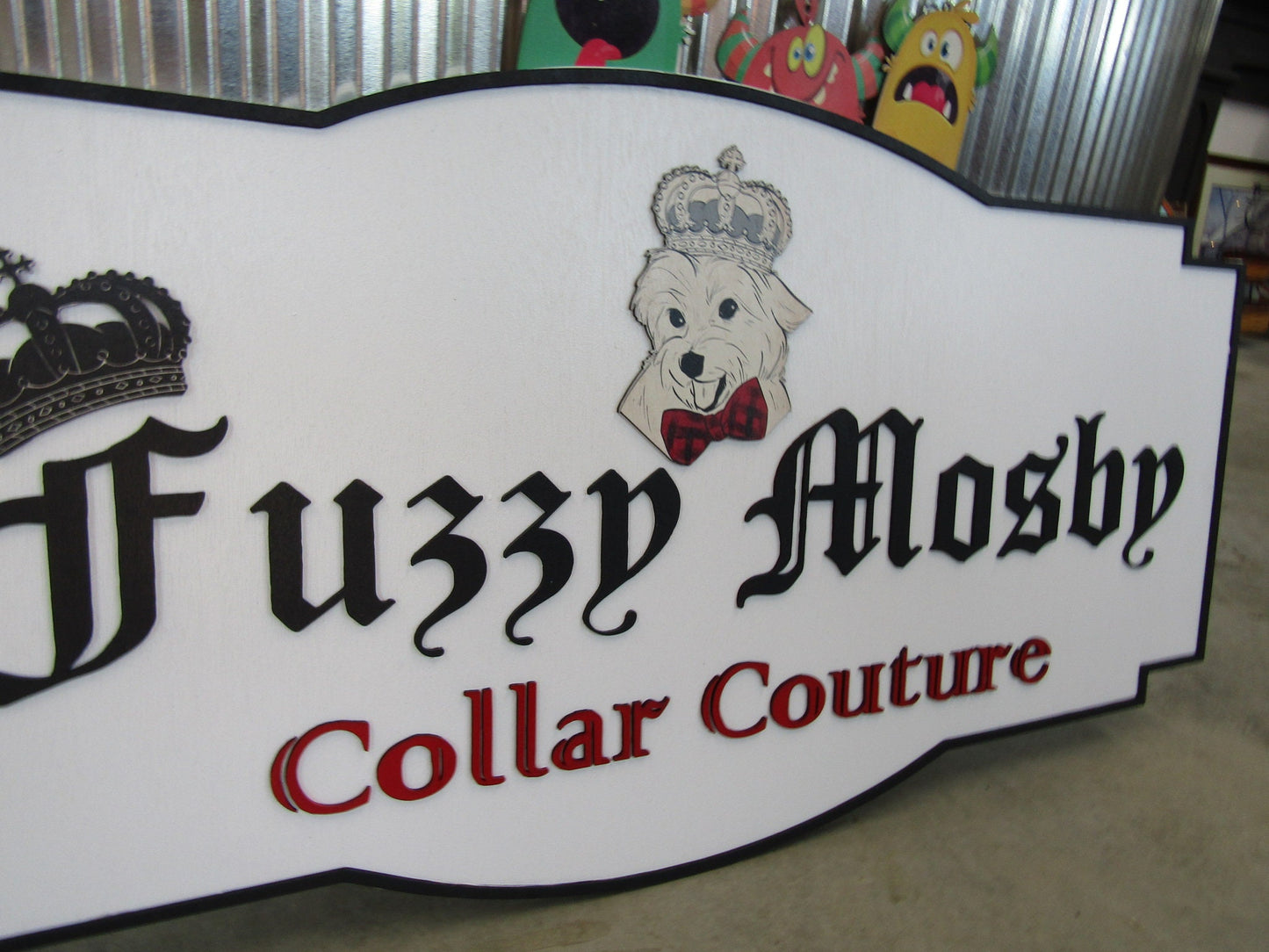 Custom Handmade Wood Sign Dog Collar Couture Crown Royalty Contoured Sign Personalized Shape Bow Tie Pet Store Raised Letters Your Image