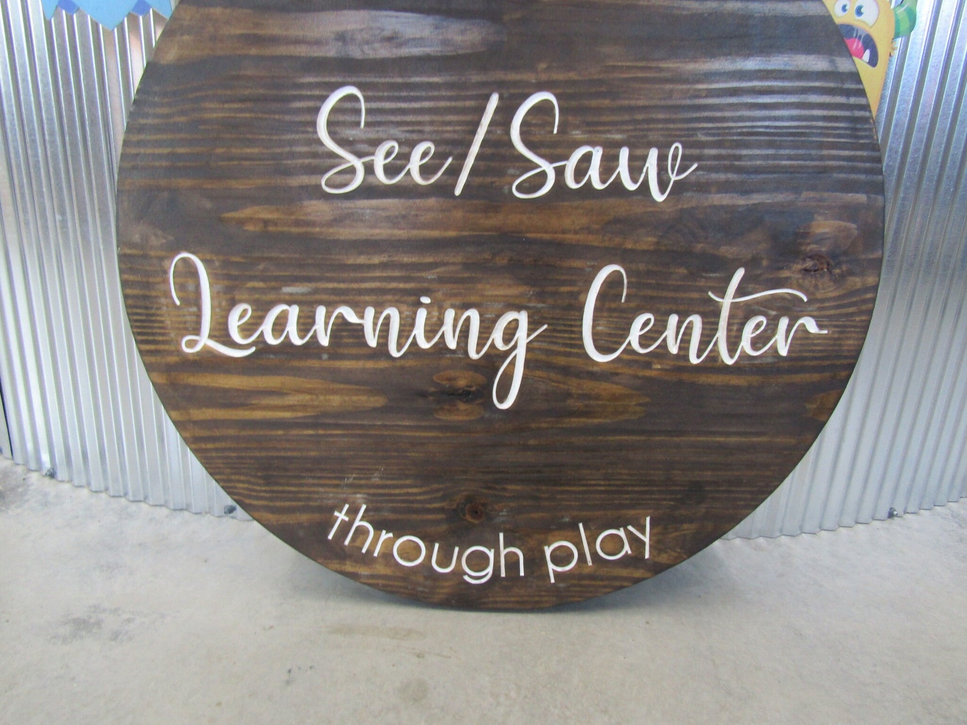 Custom Daycare Learning Center Carved Engraved Routed Color Filled Business Commerical Signage Your Logo Handmade Pine Wood Round Sign