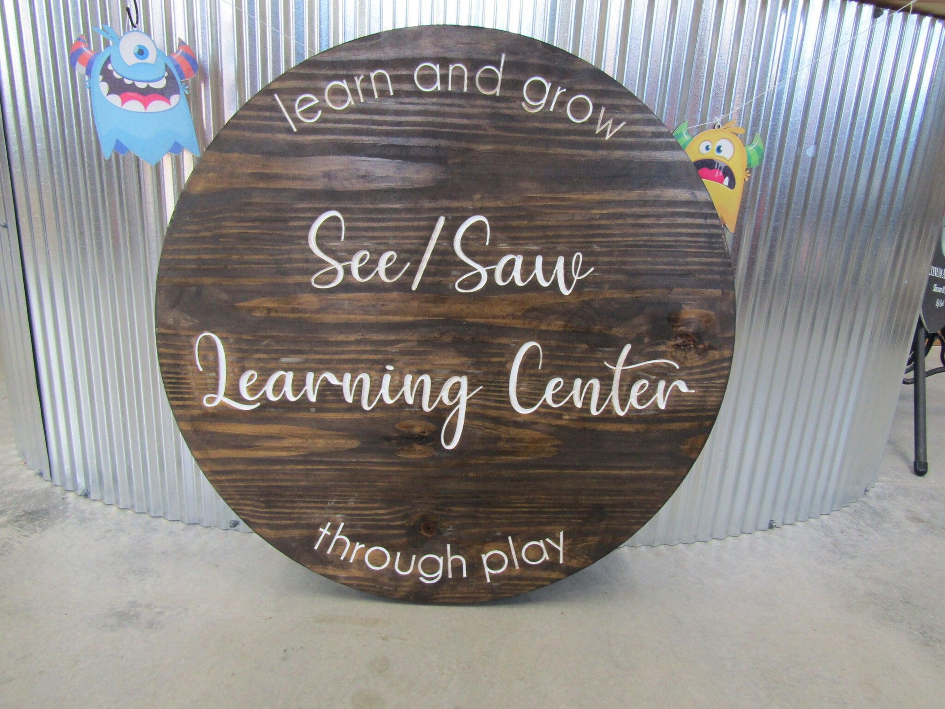 Custom Daycare Learning Center Carved Engraved Routed Color Filled Business Commerical Signage Your Logo Handmade Pine Wood Round Sign